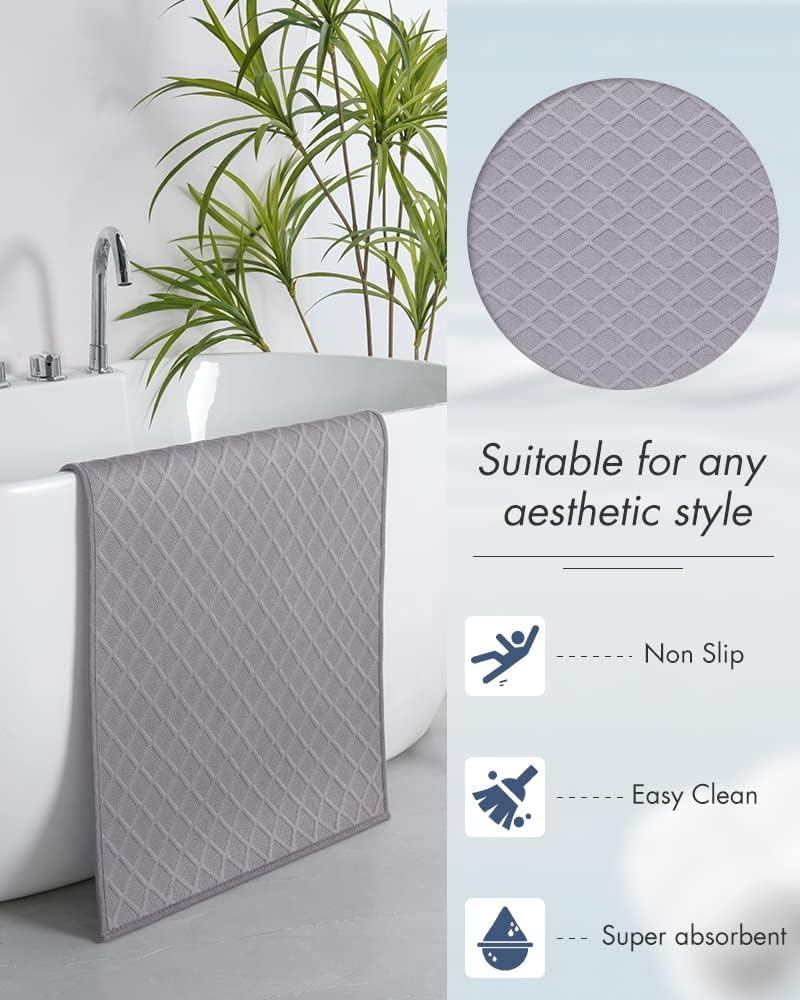 AMOAMI Bath-Mat,Ultra Thin Bath-Rugs Runner,Rubber Backed Bath Mats for Bathroom Non Slip,Absorbent Bath Rug for Bathroom Floor, Shower, Sink 2'x 6'(24" x 70") Grey