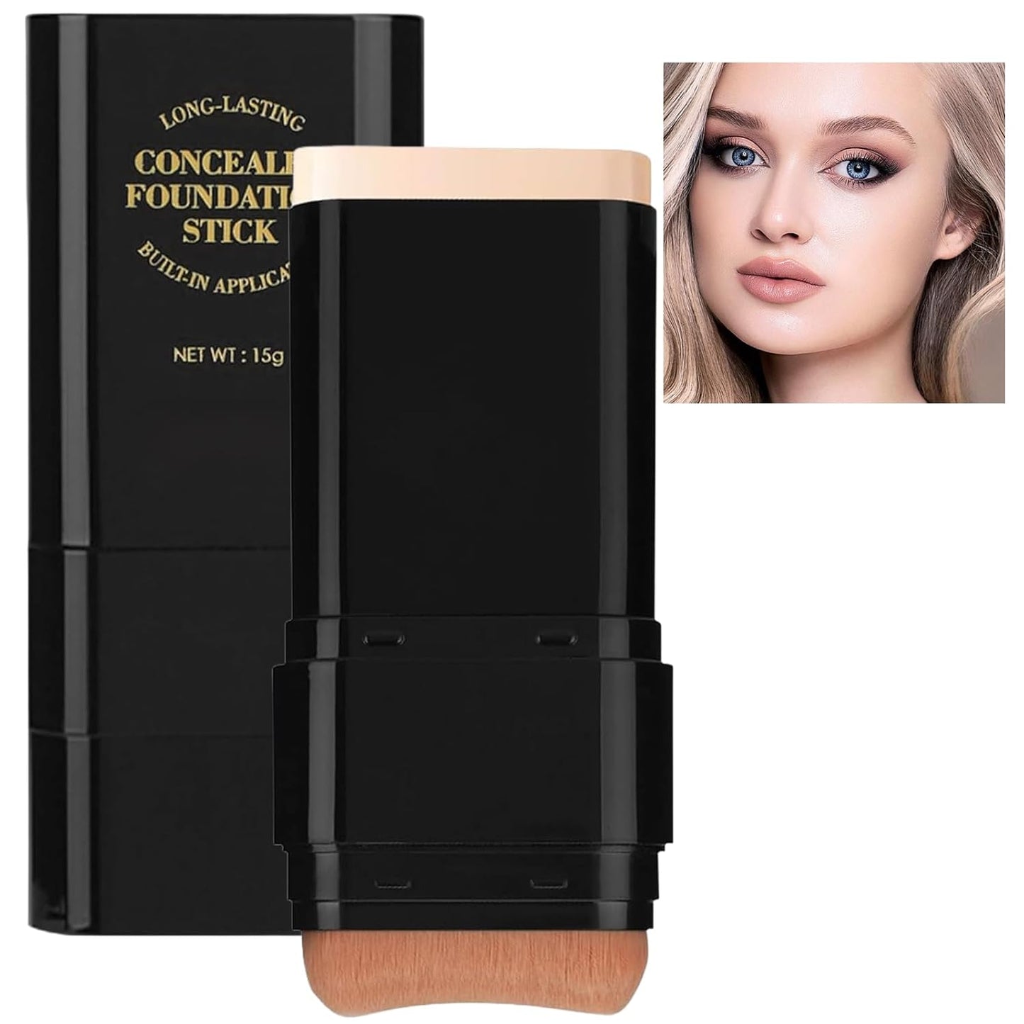 Foundation Stick, 2 in 1 Dual-Ended Long-Lasting Concealer Foundation Stick, Face Contouring foundation with Brush, Full Coverage Matte Finish for Face Makeup(01#IVORY)