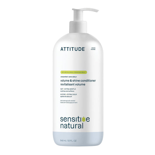 ATTITUDE Hair Conditioner for Sensitive Dry Scalp, Soothing Oat, Naturally Derived Ingredients, Dermatologically Tested, Vegan Detangler, Extra Gentle, Unscented, 32 Fl Oz