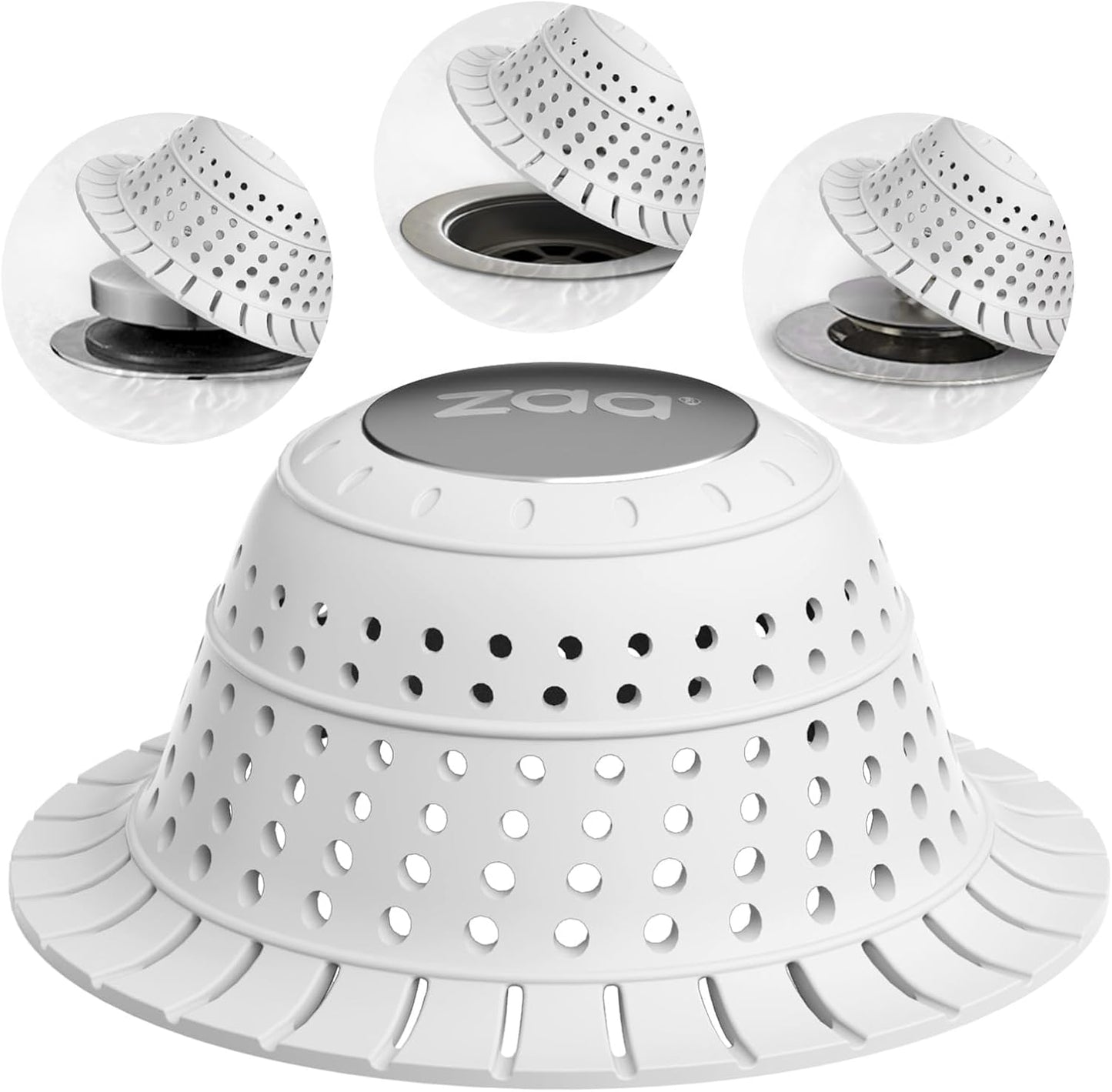 zaa Bathtub Drain Hair Catcher, Premium Silicone Collapsible 1 Pack Drain Protector for Pop-Up and Regular Drains of Shower, Tub, Bathroom, Sink, Light Gray