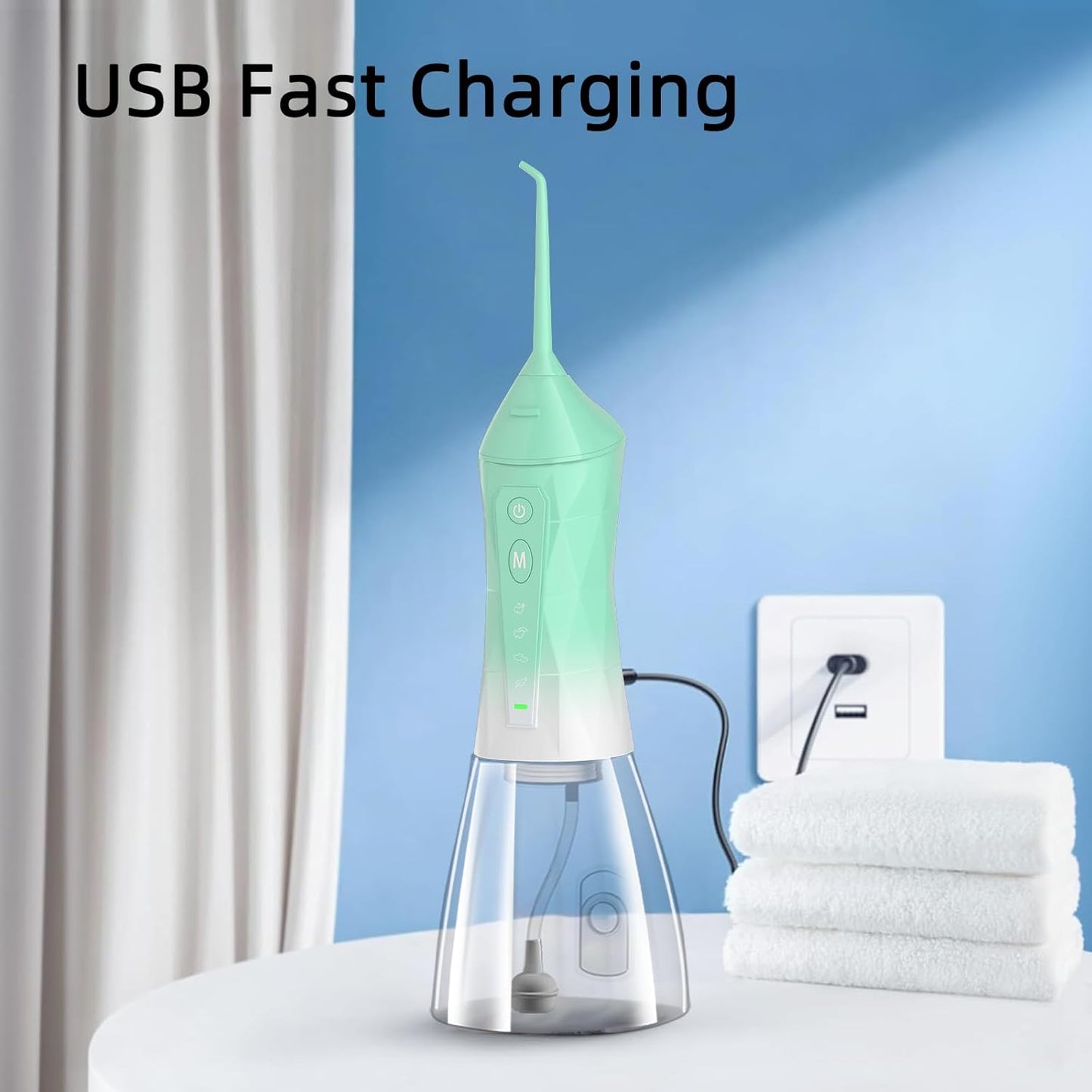 Water Dental Flosser Teeth Pick: Portable Cordless Oral Irrigator 320ML Rechargeable Travel Irrigation Cleaner with 5 Flossing Tips, IPX7 Waterproof Electric Flossing Machine for Teeth Cleaning
