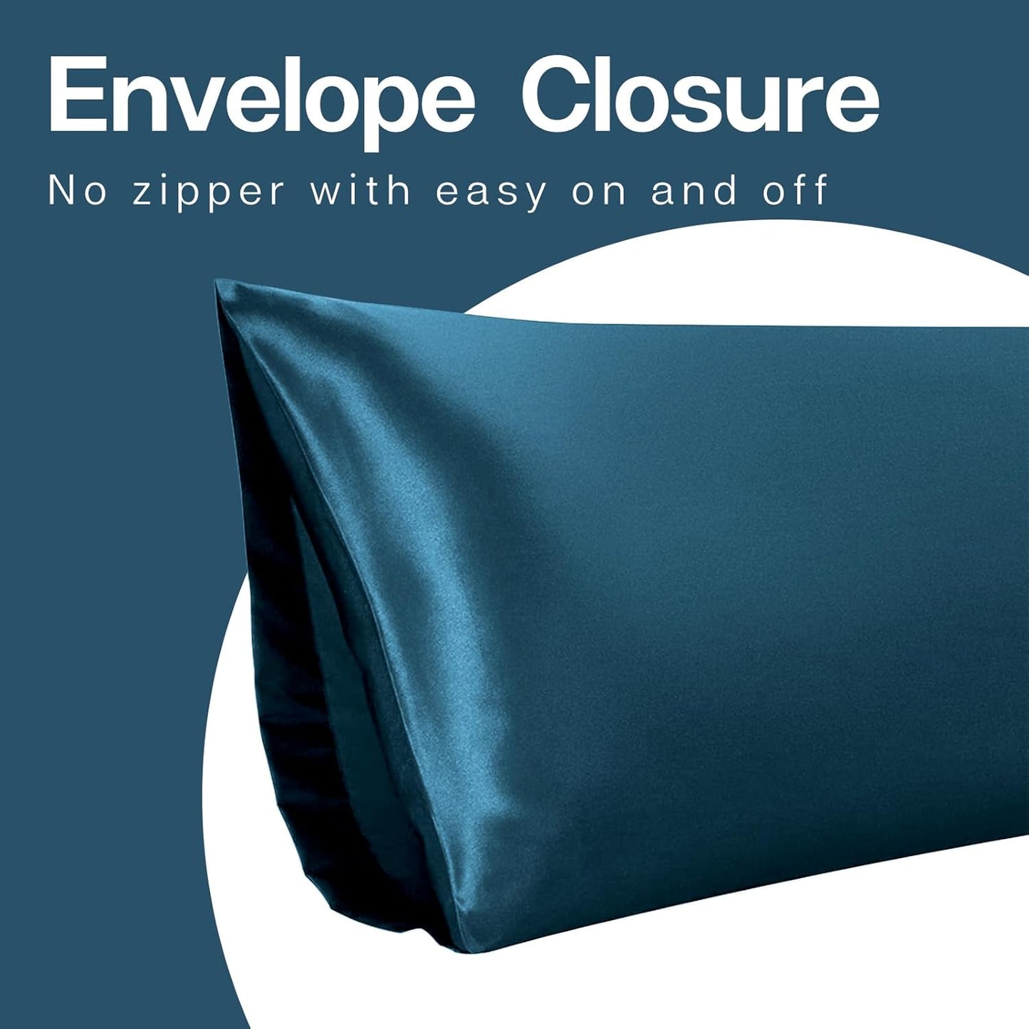 MR&HM Satin Body Pillow Cover, Soft and Breathable Body Pillow Case with Envelope Closure, Cooling and Silky Long Pillowcase for Hair and Skin,Grey (20x54, Teal)