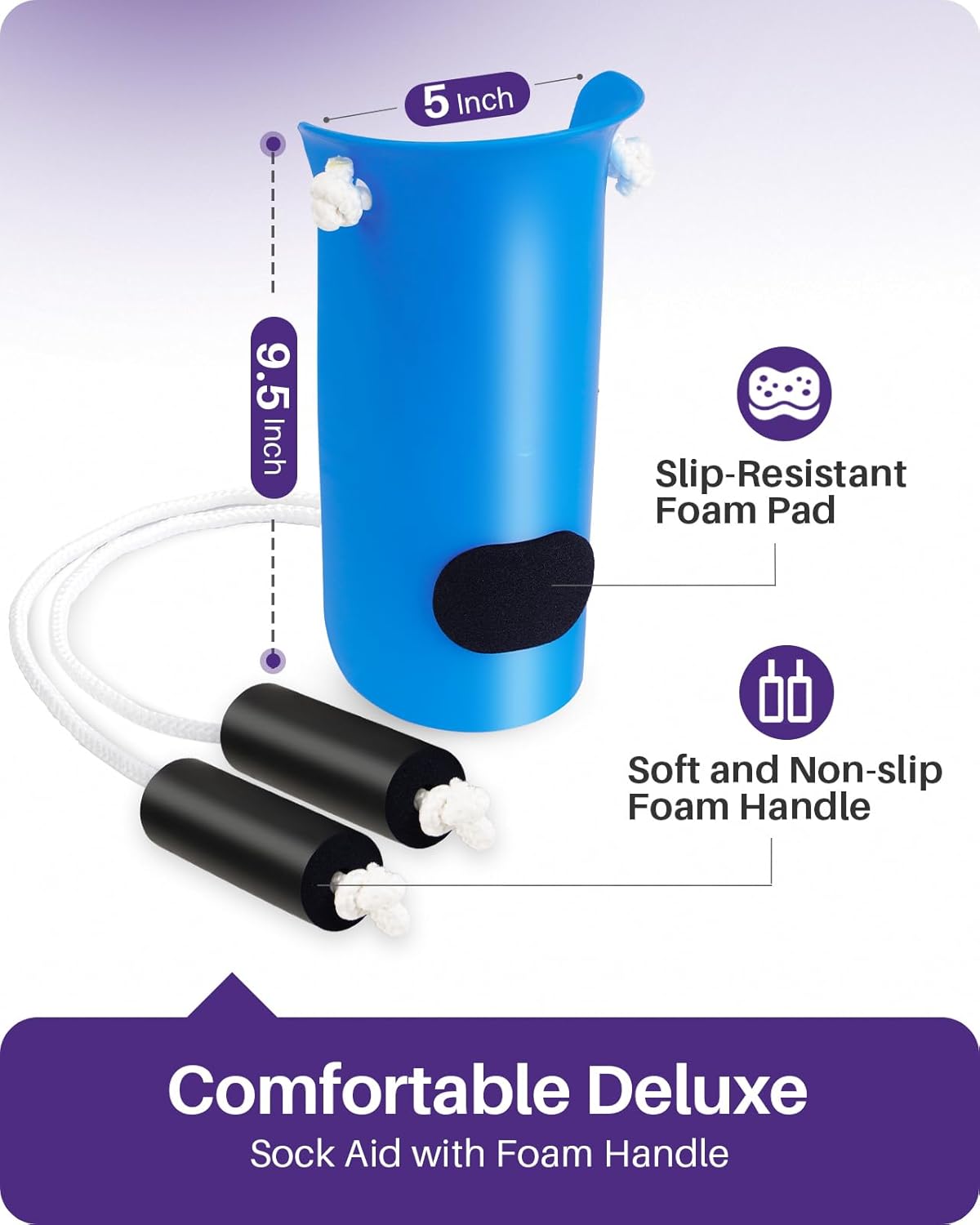 KEKOY 4INCH Sock Aid for Putting on Socks, Sock Assistant Device No Bending with Foam Handles & Long Rope, Sock Helper/Puller Aid Easy Put on for Seniors, Disabled, After Surgery Recovery(Blue)