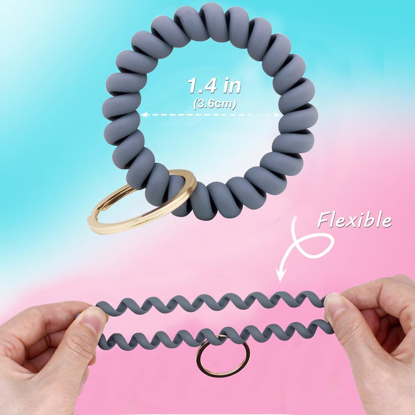 BIHRTC 6pcs Colorful Stretchable Wristband Wristlet Keychain Bracelet Wrist Band Key Ring Chain Wrist Coil Key Chains for Sauna Gym Pool ID Badge and Outdoor Sports