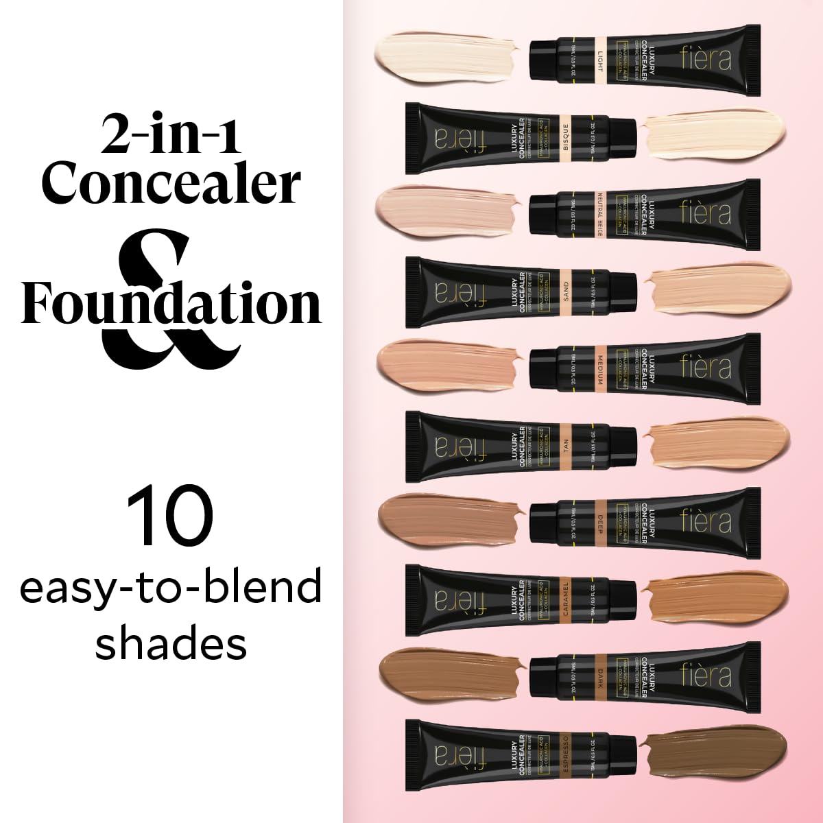 Fièra Luxury Concealer & Foundation with Anti-Aging Ingredients - Full Coverage for Dark Circles, Wrinkles, Fine Lines, and Spots, All-Day Wear For Mature Skin - Bisque, 0.5 FL. OZ. / 15 ML