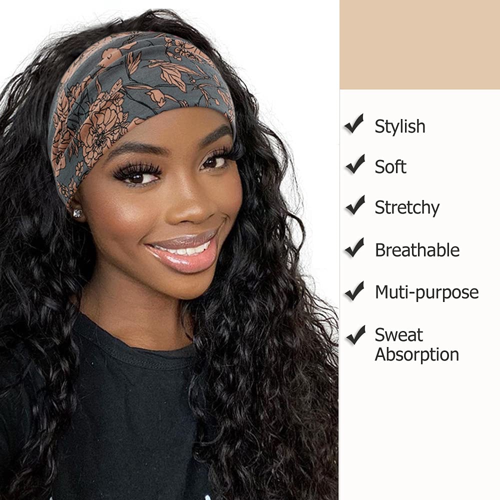 Wide Boho Headbands for Women Fashion Knotted Headband Yoga Workout Hair Accessories African Head Wrap 4 Pack