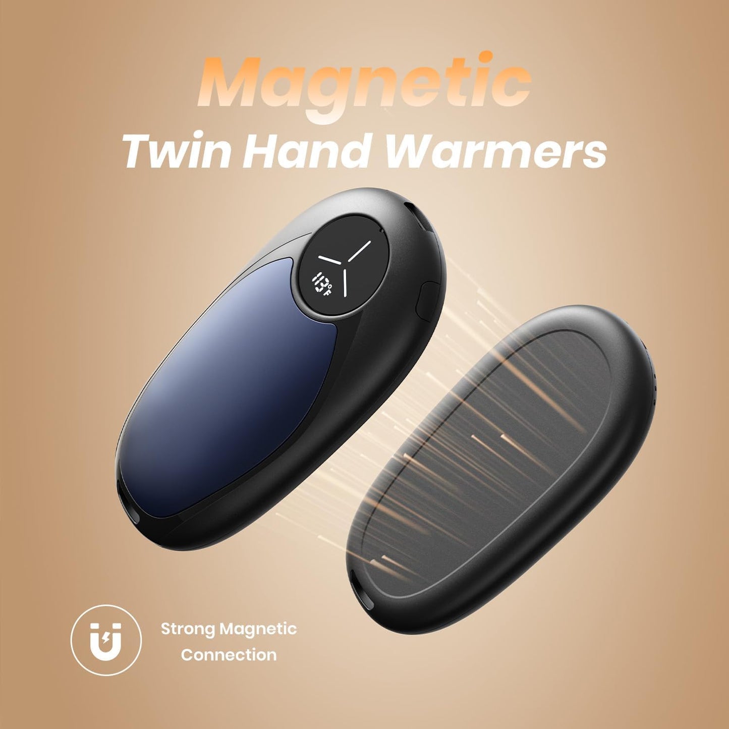 Hand Warmers Rechargeable 2 Pack Electric Hand Warmer Magnetic, Ultrathin Portable Handwarmers Gifts for Men Women Christmas Hiking Golf Hunting Accessories (Black)