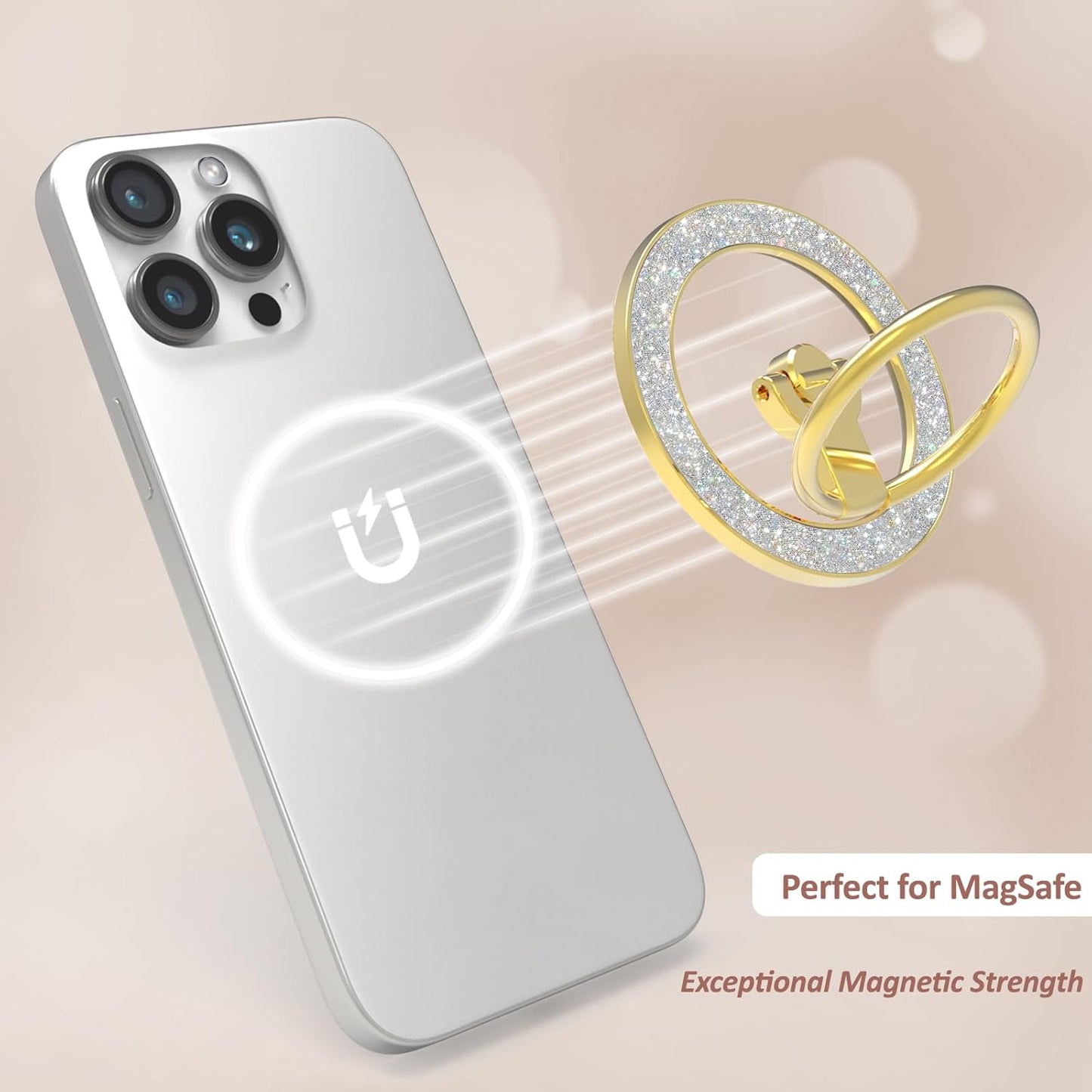for MagSafe Phone Grip Stand, Magnetic Phone Ring Holder for MagSafe, Magnetic Ring Holder for iPhone. (Glitter Gold)