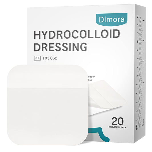 Dimora 20 Pack Hydrocolloid Wound Dressing, Ultra Thin 4" x 4" Large Patch Bandages with Self-Adhesive
