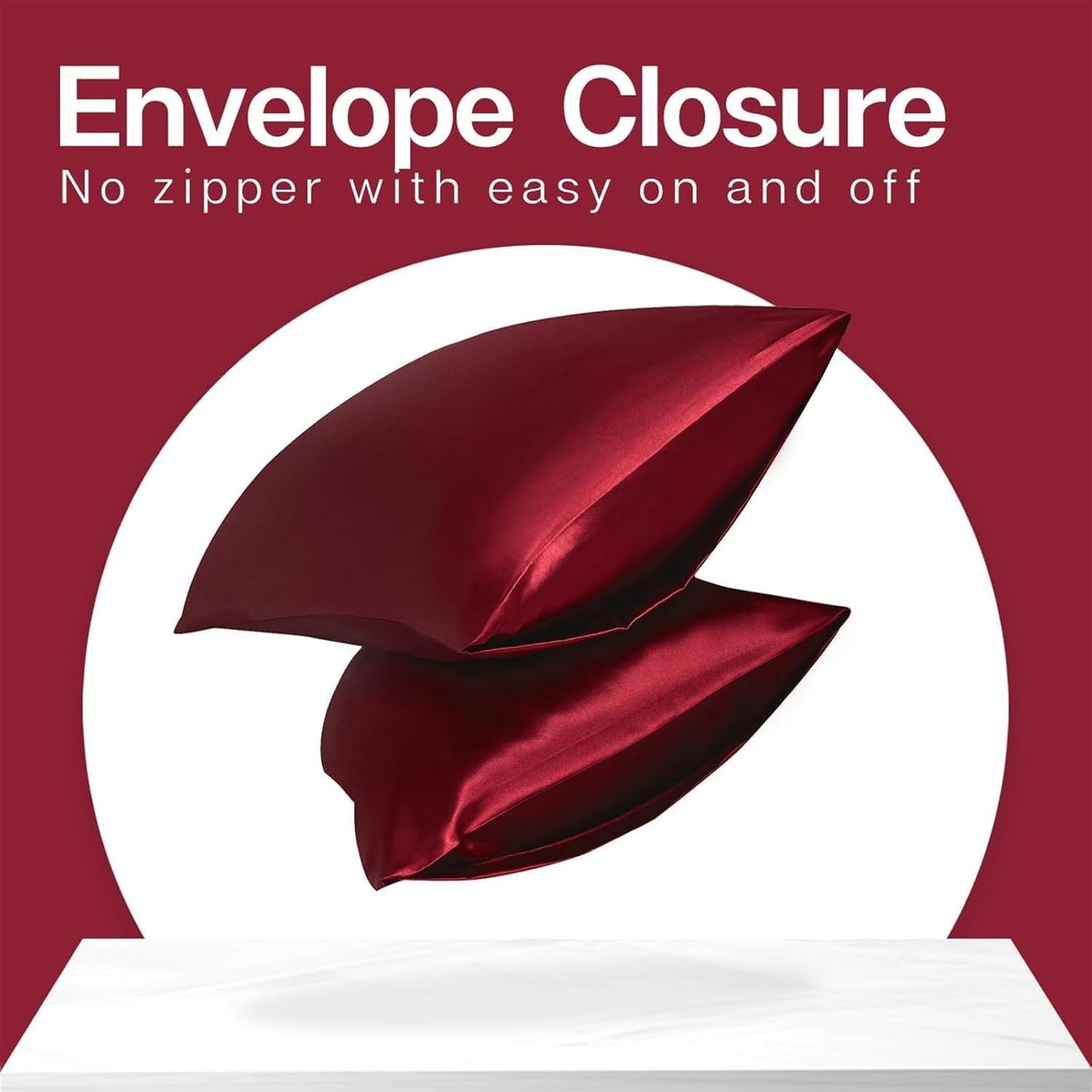 MR&HM Satin Pillowcase for Hair and Skin, Silk Satin Pillowcase 2 Pack, Standard Size Pillow Cases Set of 2, Silky Pillow Cover with Envelope Closure (20x26, Burgundy)