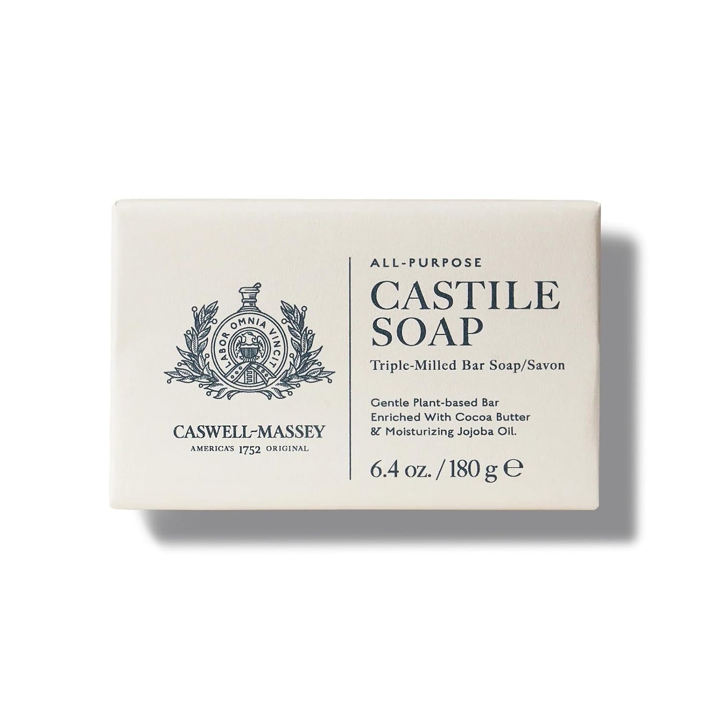 Caswell-Massey Pure Castile Bar Soap for Men & Women, Unscented & Moisturizing Natural Soap Bar for All Skin Types, Made with Essential Oils & Plant-Based Formula for Face, Body & Hair, 6.4 oz
