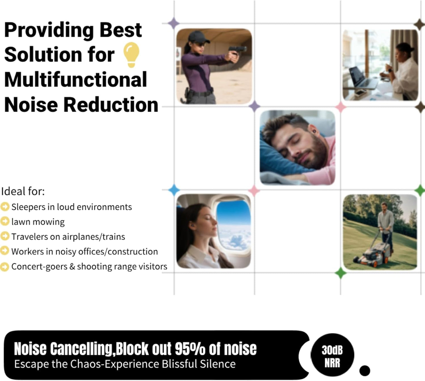 30dB Noise Cancelling Ear Plugs for Sleeping - Reusable Silicone Earplugs for Adults & Kids, Soft Ear Protection for Snoring, Concerts, Lawn Mowing, Travel & Work (6 Ear Tips with Case, Pink)