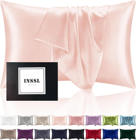 INSSL Silk Pillowcase for Women, Mulberry Silk Pillowcase for Hair ad Skin and Stay Comfortable and Breathable During Sleep. (Pink, 20"×30")