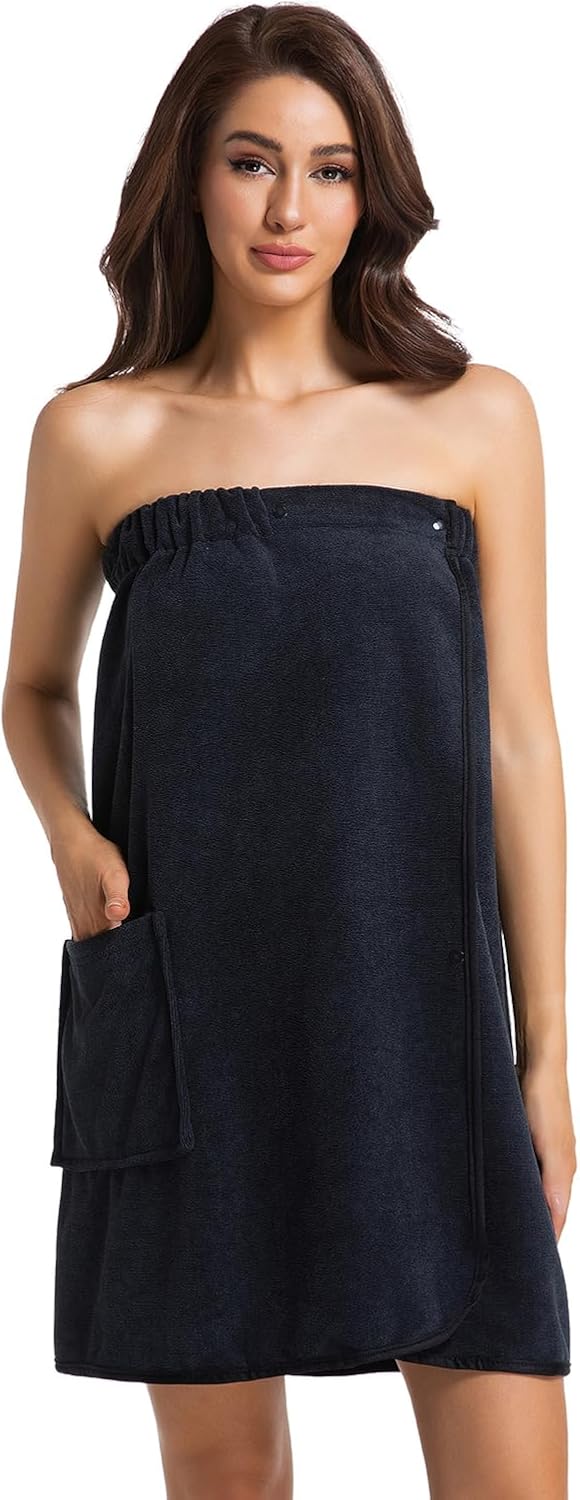 Womens Towel Wrap Bath Robe Lightweight Spa Body Wrap Shower Adjustable Snap Closure Bathrobe