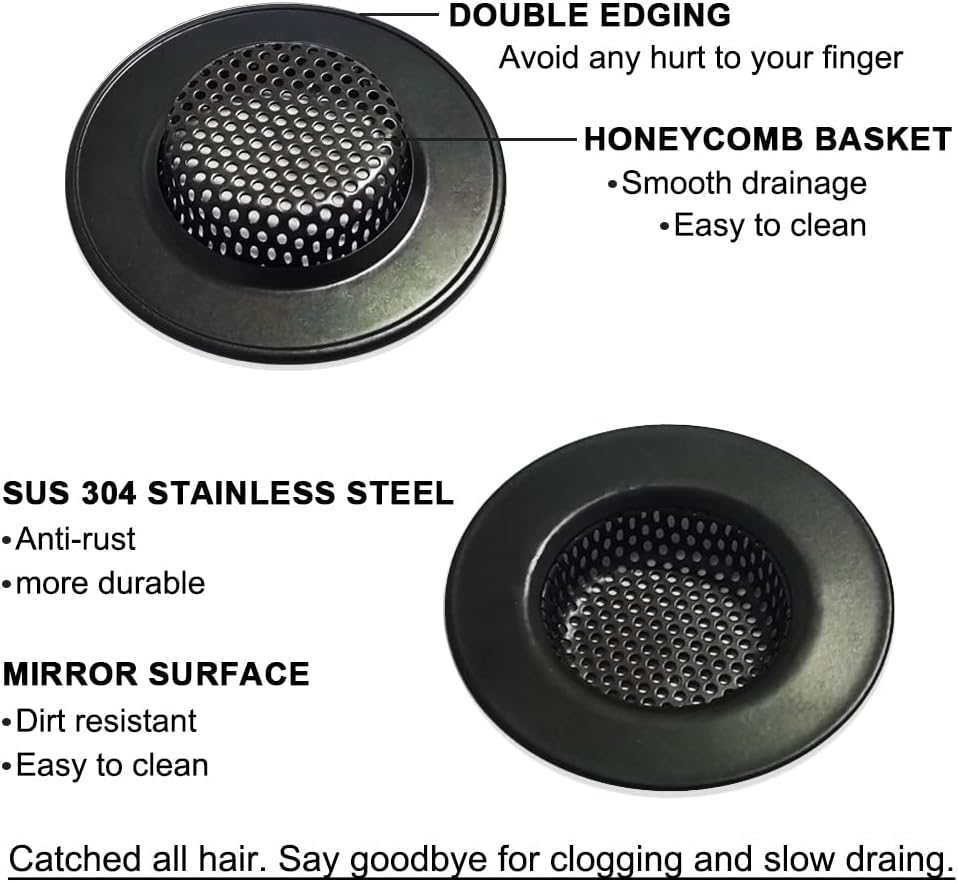1.75" Bathtub Drain Strainers, Shower Drain Hair Catchers, Stainless Steel Drain Filter Cover for Bathroom Laundry Floor Drain, Fit for 1.75"-3.0" Drain Hole Black