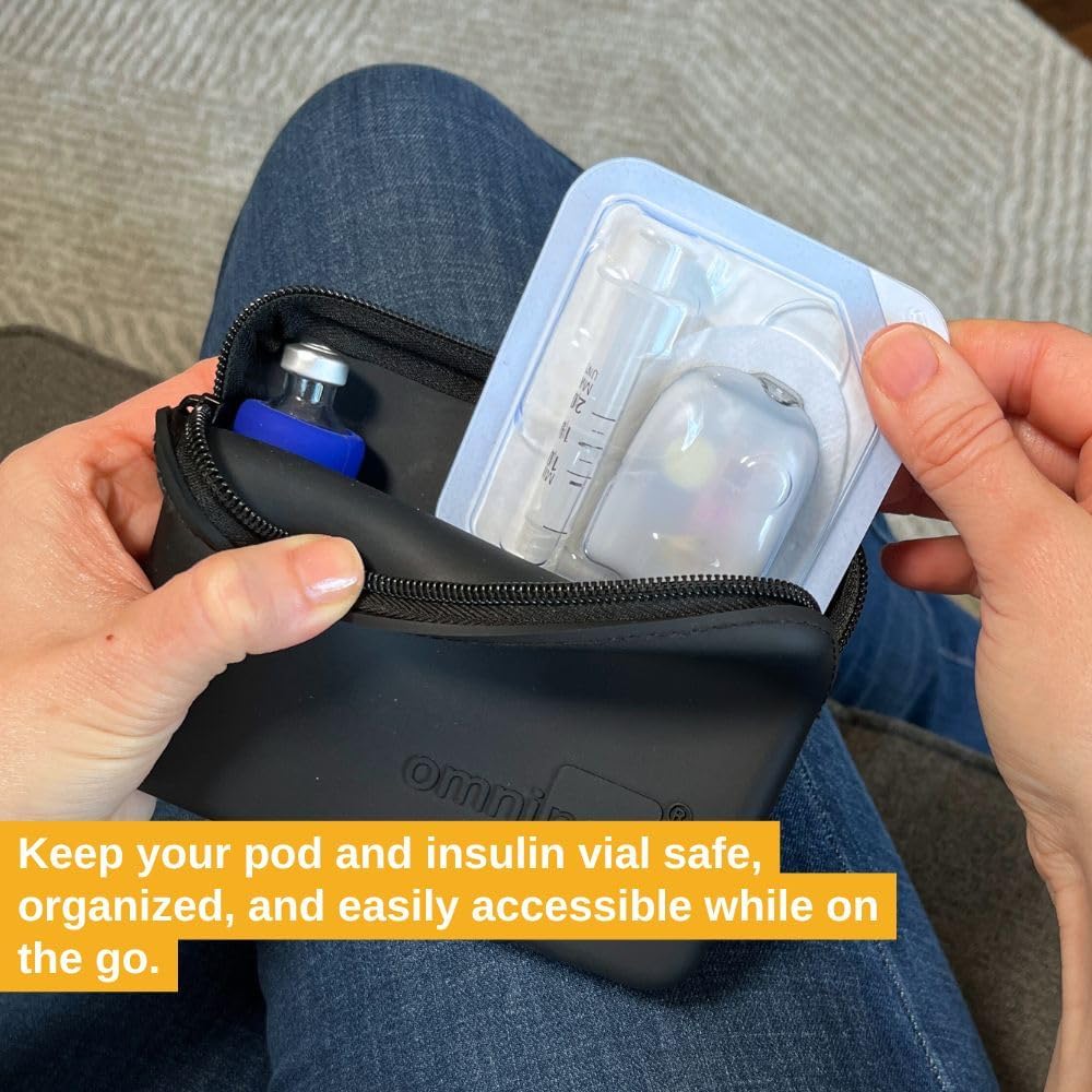Omnipod Protective Travel Case | Silicone Storage fits an Insulin Vial and One Pod| Diabetic Care Products | Diabetes Supplies Organizer (Black)