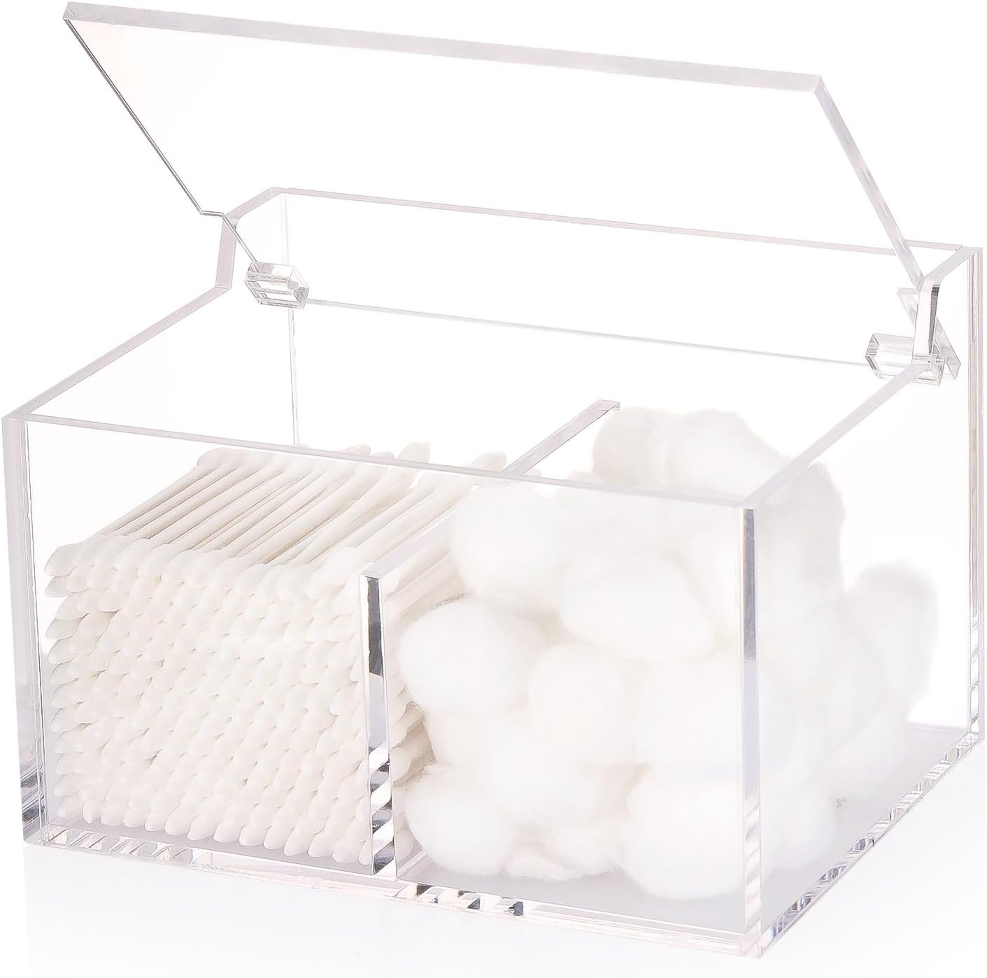 Tbestmax 2-Grid Qtip Holder, 4mm Thickness Cotton Ball Swab Organizer Acrylic Rectangle Bathroom Canister Makeup Pad Cosmetic Storage - Clear