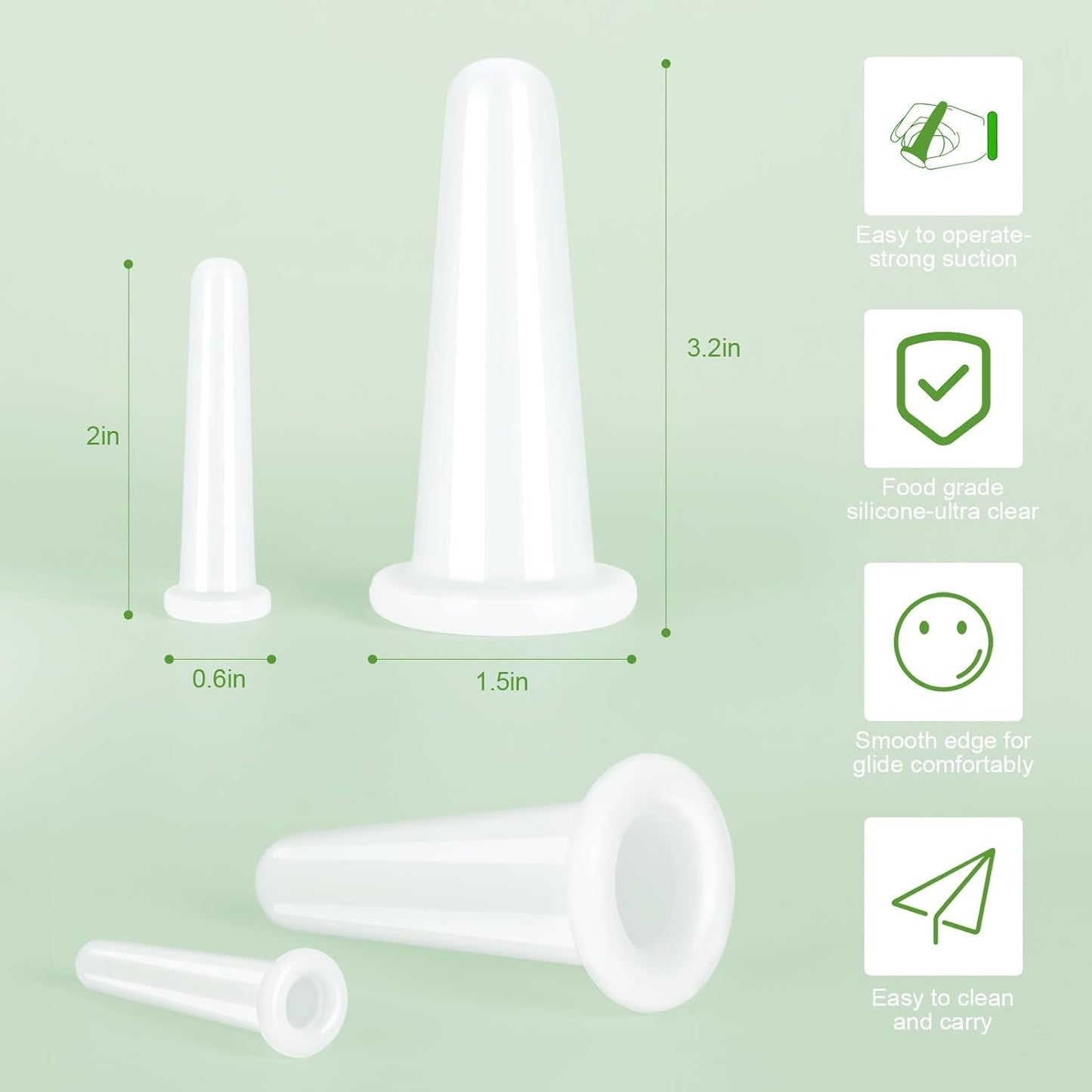 airogym Jade Stone Gua Sha Massage Tool, 4 Pcs Transparent Massage Cupping Facial Cups, Body GuaSha Cupping Tool Muscle Scraping Massage Facial Anti Cellulite Tools for Neck Face, Lymphatic Drainage