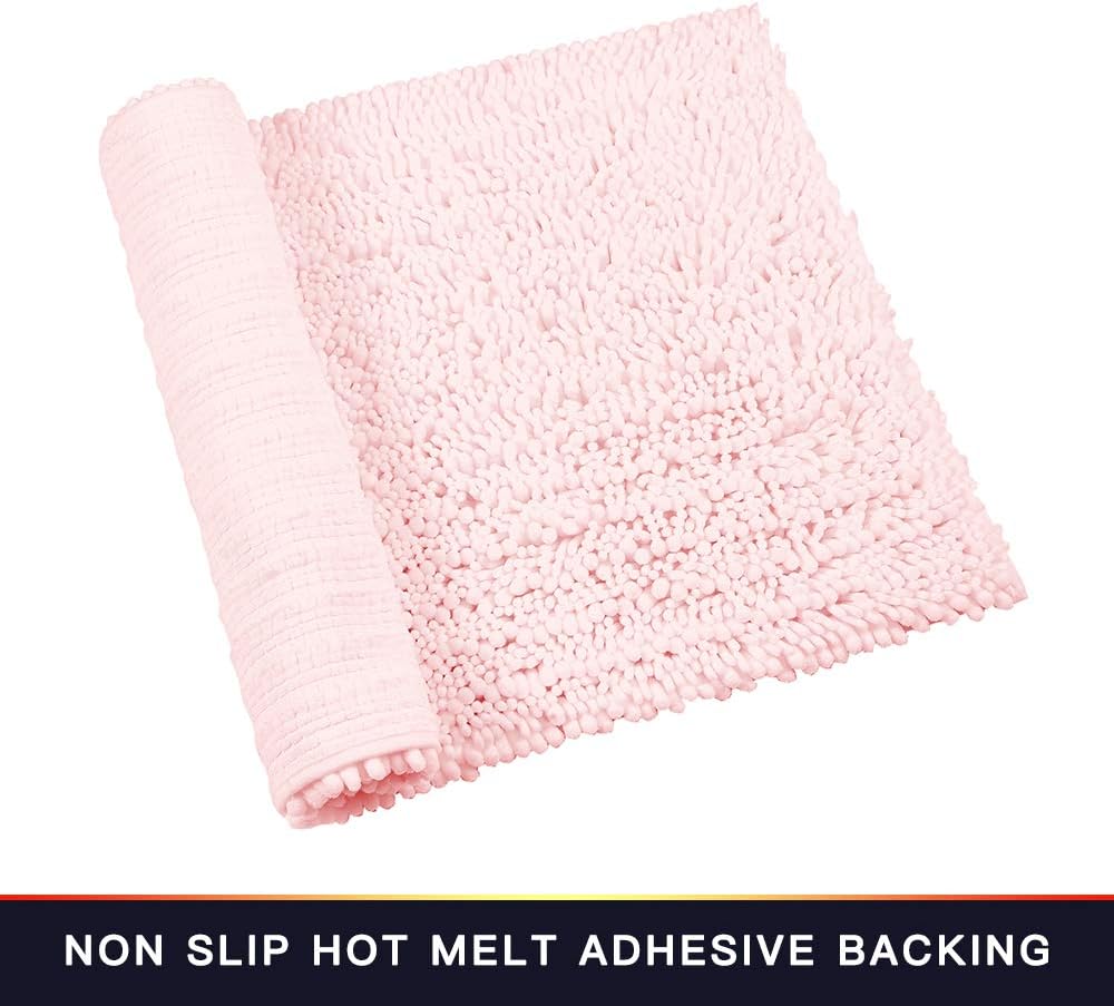 Walensee Bathroom Rug 2 Pieces Set Non Slip Bath Mat (20"x32" Plus 20"x32" Blush) Water Absorbent Super Soft Shaggy Chenille Machine Washable Dry Extra Thick Perfect Carpet for Shower Floor
