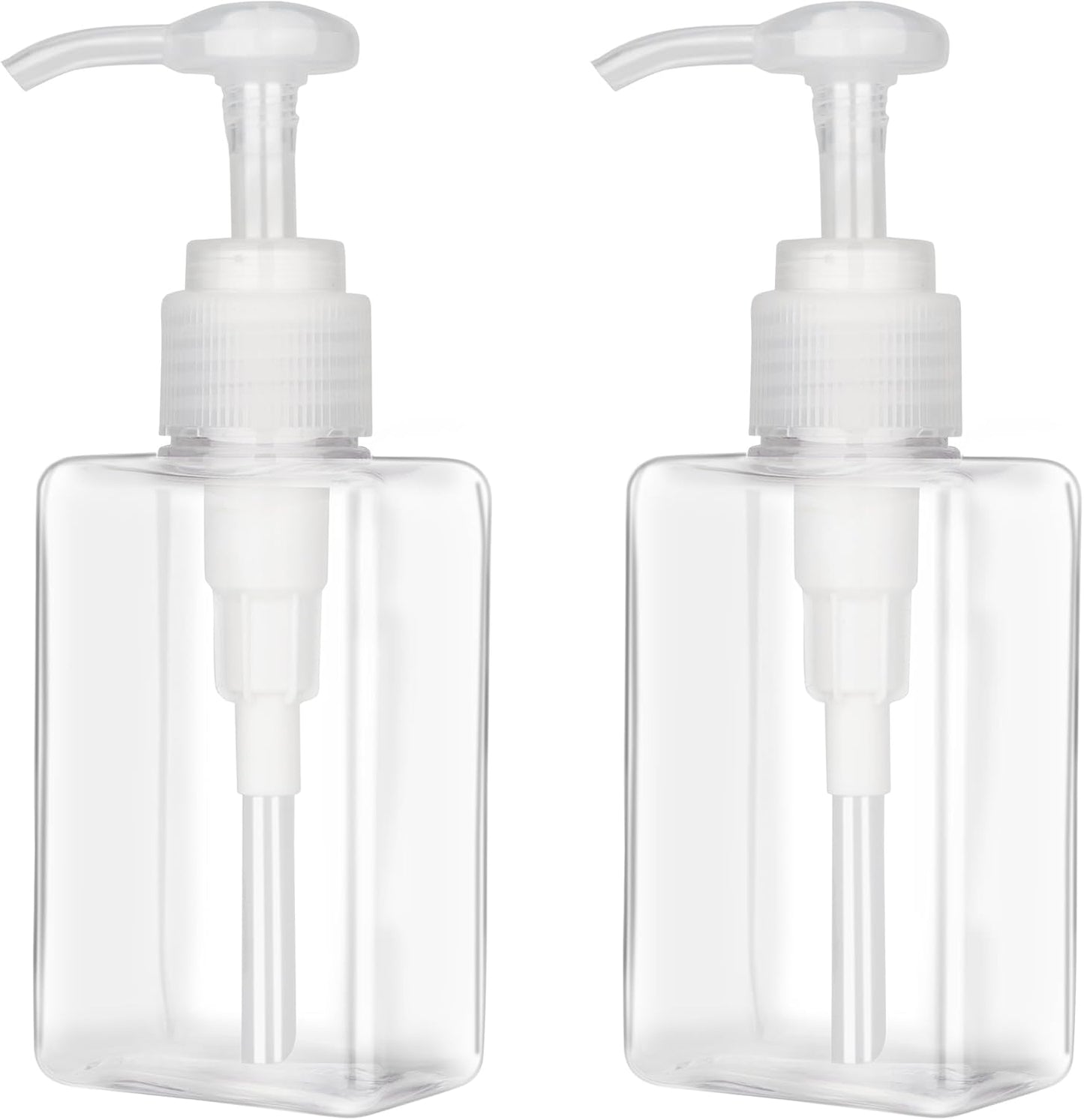 150ml (5.1oz) Pump Bottle Dispenser Jansburg 2 Pack Refillable Flat Square Plastic Lotion Dispenser Leakproof Empty Lotion Pump Bottle for Essential Oil Soap Lotion Shampoo Clear