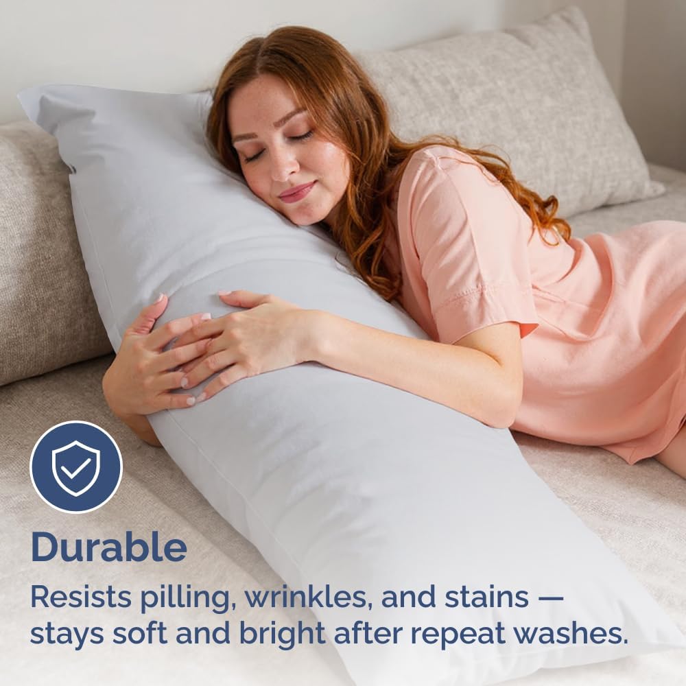 Long Pillowcases - Body Pillow Cover - Long Pillow Insert for Sleeping, Side Sleepers - Soft & Breathable Body Pillow Case with Envelope Enclosure - Comfy & Machine Washable - 20" x 54" (Light Grey)