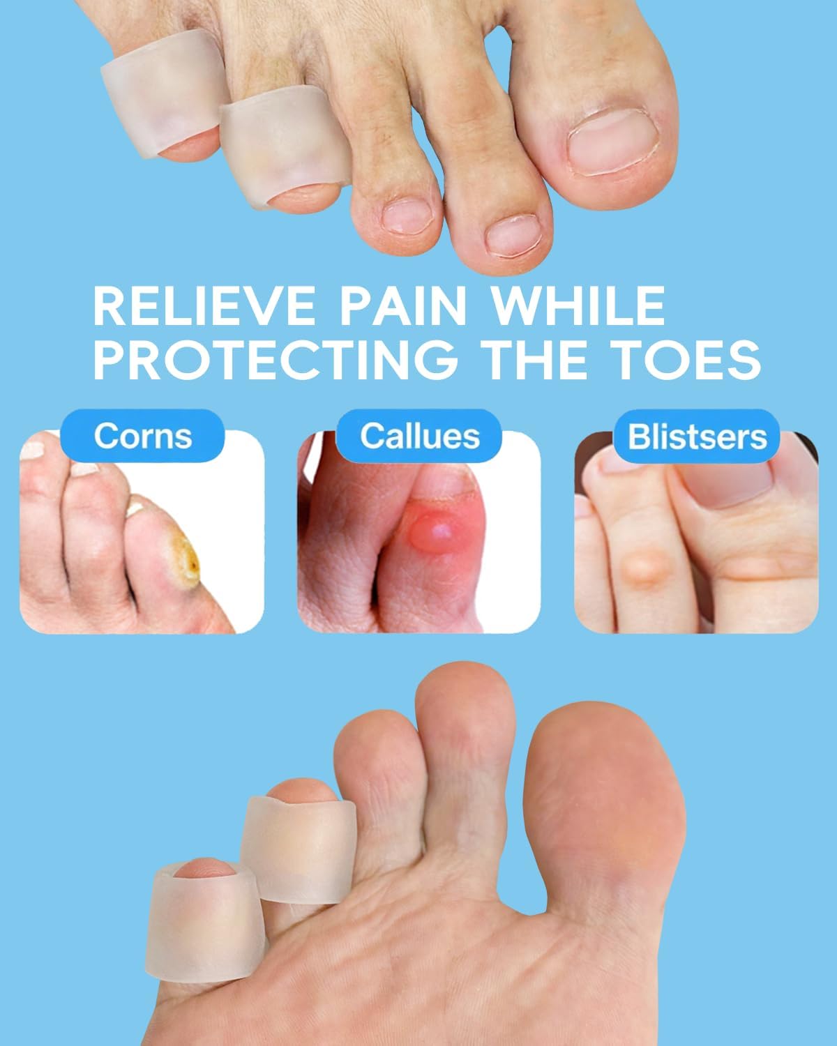 Silicone Toe Sleeves, 24 Count Pinky Toe Protector for Pain Relief, Gel Toe Covers for Blisters, Corn, Bunion, Hammer Toes, Overlapping Toes, Toenails Loss (Clear)