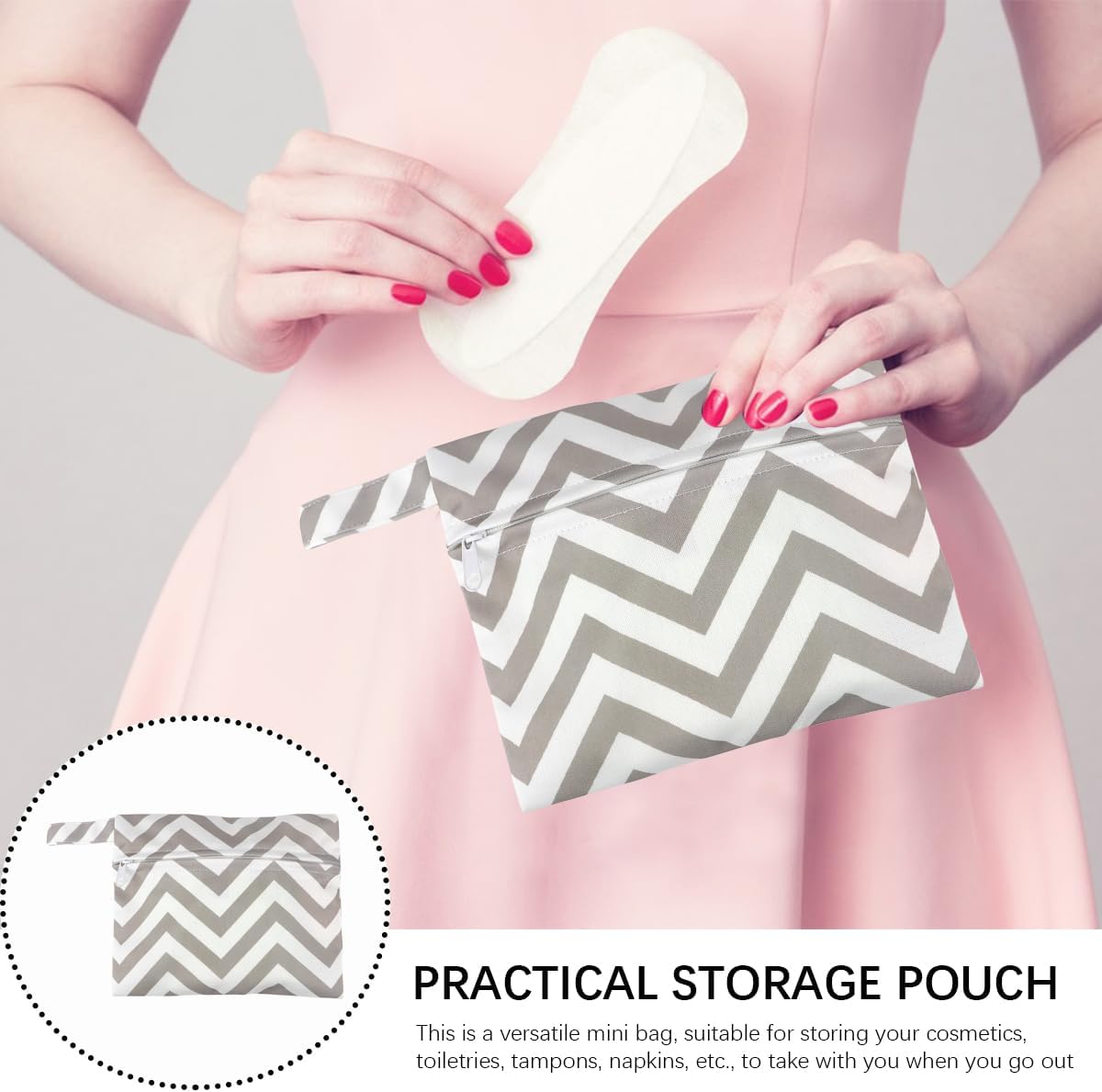 Sanitary Napkin Storage Bag Menstrual Pads Holder Bag Waterproof Period Bag Tampons Collect Bag Portable Mini Storage Pouch with Zipper for Women Girls (Pinstripe)