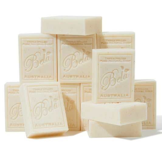 BELA Spearmint and Bran Soap 3.3 OZ Pack of 12, Long Lasting French Triple Milled Bar Soap with Organic Shea Butter, Hand, Face and Body Wash Bar, Made in Australia