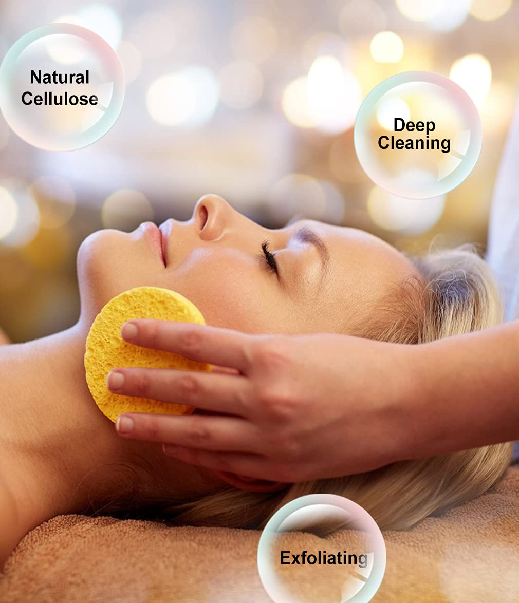 METUUTER 50 PCS Compressed Facial Sponges for Estheticians- 100% Natural Cellulose Face Sponge Professional Cosmetic Spa Sponges for Face Cleansing, Massage, Pore Exfoliating, Mask, Makeup Removal