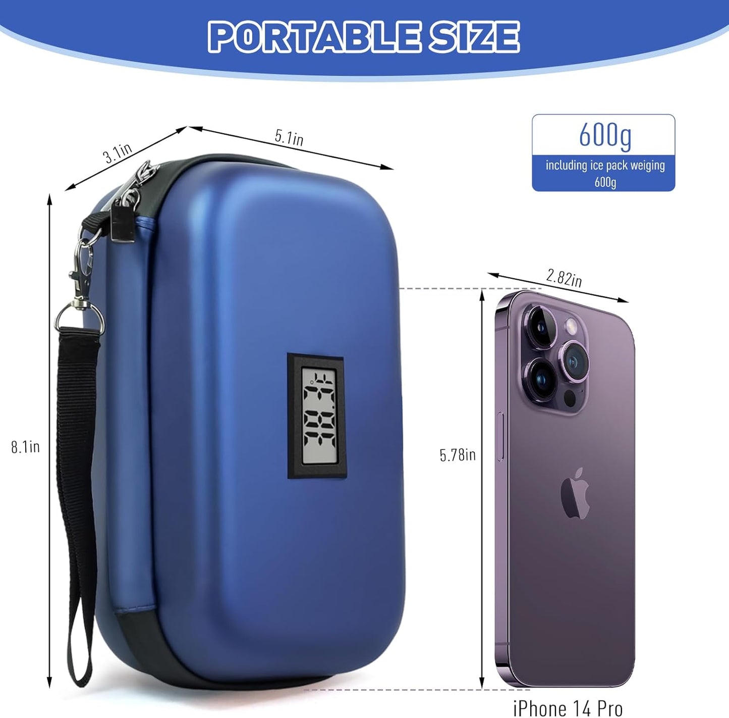 Insulin Cooler Travel Case TSA Approved | Digital ℉ Display & 24H Cooling （2 × 180g Ice Packs）