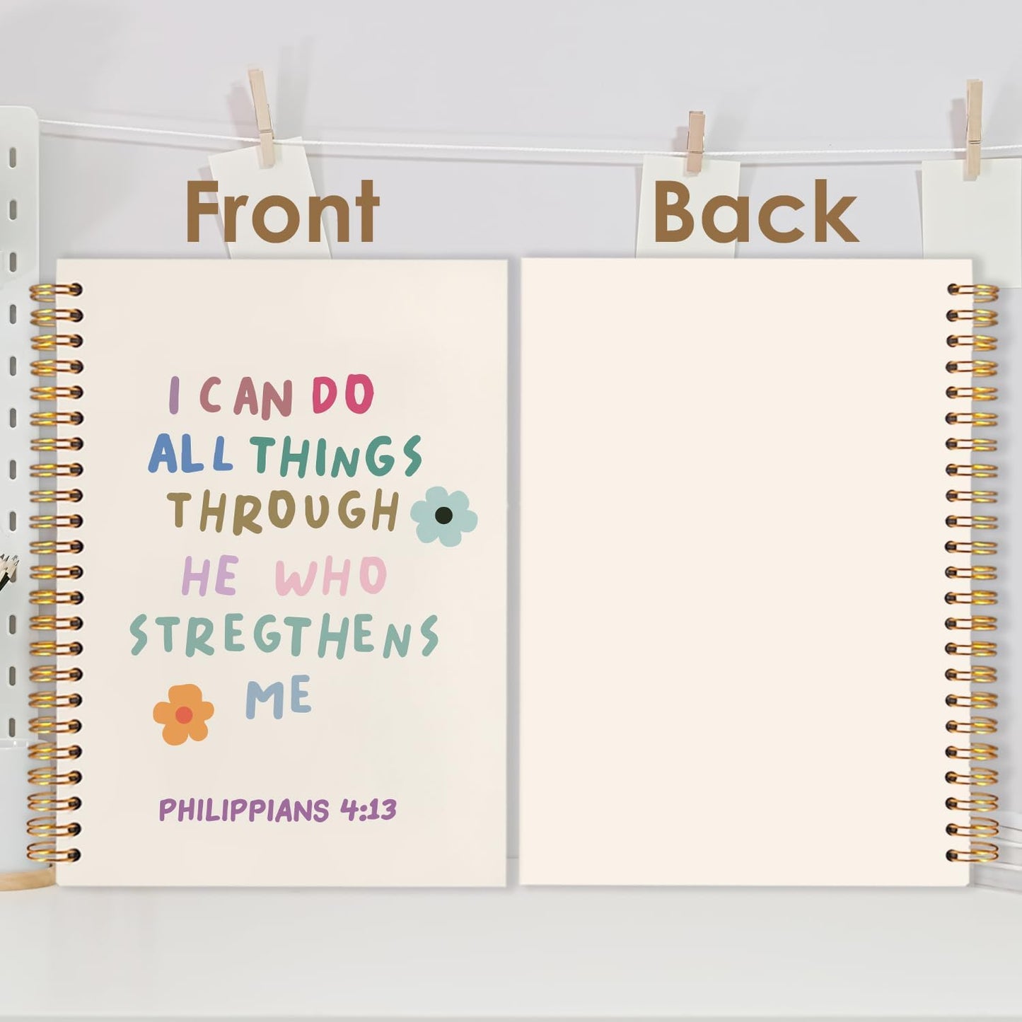 Christian Spiral Journal Notebook 5.5x8.3in, I Can Do All Things Through He Who Strengthens Me，Philippians 4:13 Bible Journal, Cute Floral Bible Notebooks for Note Taking, Hardcover Notebook