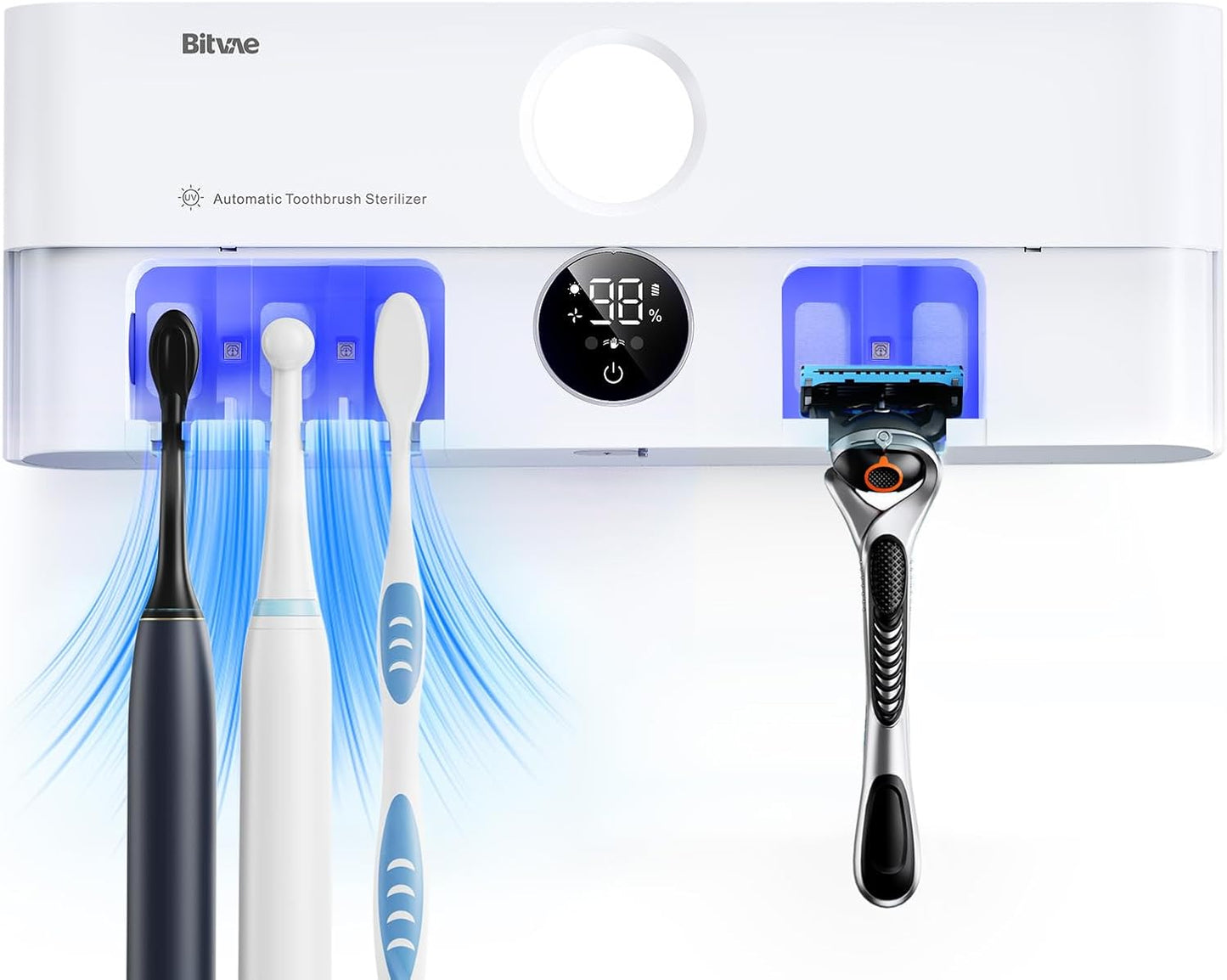 Bitvae Toothbrush Holder, Cleaning and Fast Drying, 5 Toothbrush Slots or Shaver Slot Accessories for Family, LED Smart Screen, Wall Mounted Holders for Bathrooms