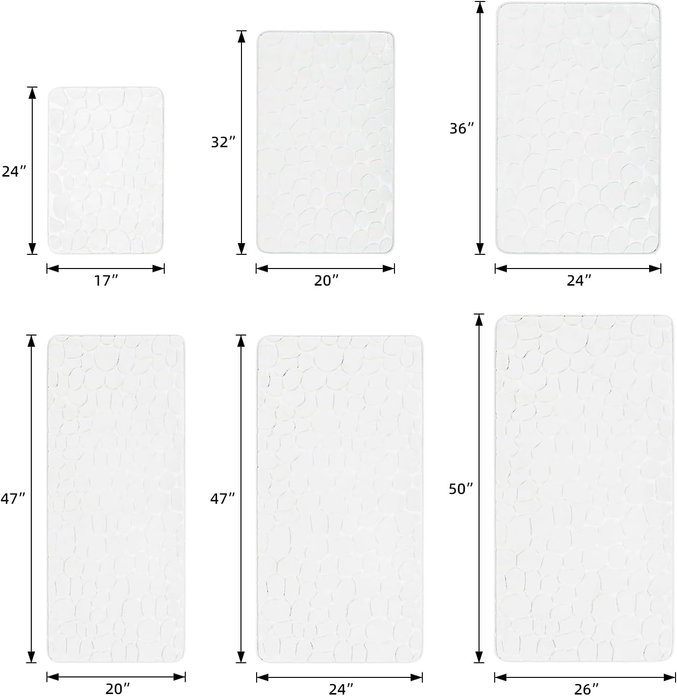 YIHOUSE Memory Foam Runner Rug, Cobblestone Bathroom Runner Rugs Super Water Absorbent Bath Mats for Bathroom Machine Washable Bath Rugs Runner for Hallway Bedroom Laundry Room(24 x 47,White)