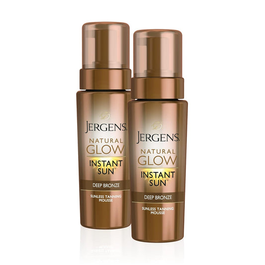 Jergens Natural Glow Instant Sun Body Mousse, Self Tanner for Deep Bronze Tan, Sunless Tanning Body Bronzer for Natural Looking Color Instantly, 6 Oz, Pack of 2