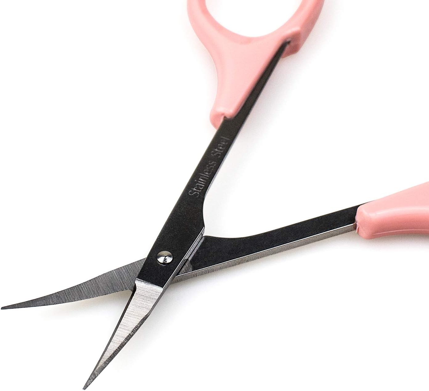 Scissors with Cap- Self Care - Hair Trimmer - Facial, Nose Hair, Eyebrow, Mustache & Beard Grooming - Curved Edge, Pink Short Cap
