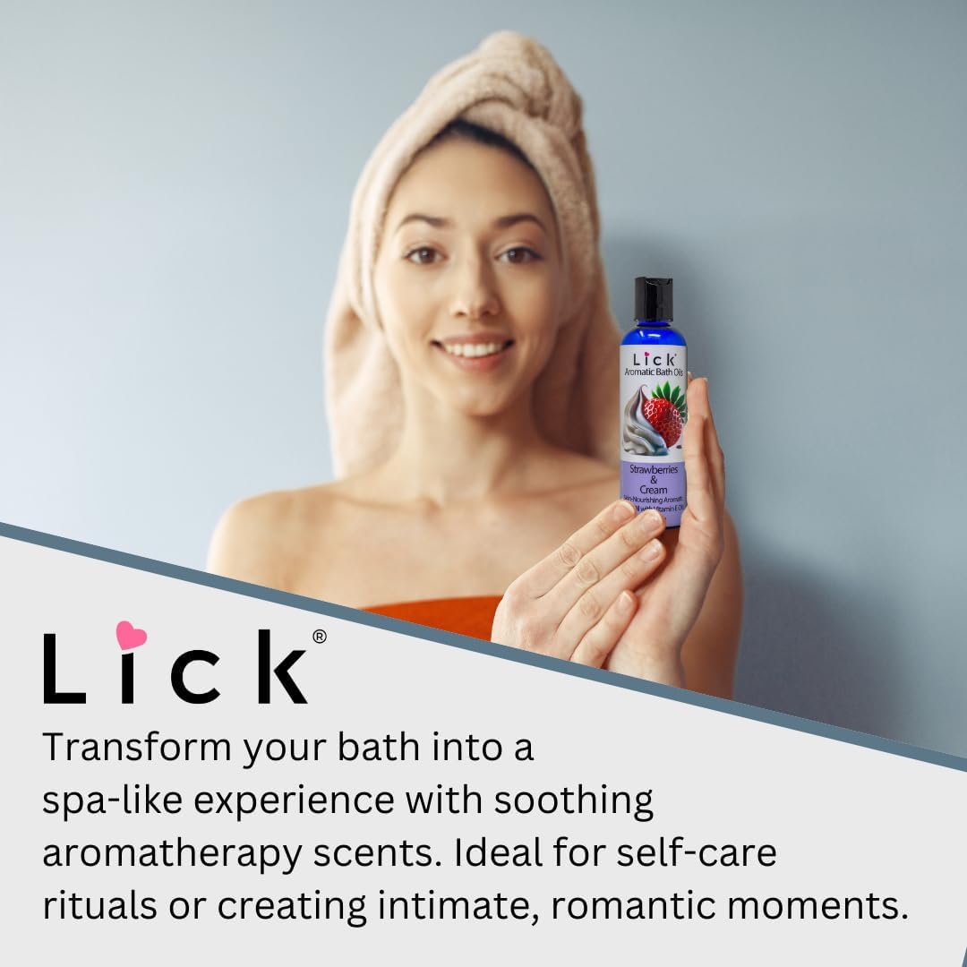 Strawberries and Cream Aromatic Bath Oil – Sweet Almond, Vitamin E & Jojoba Oils for Luxurious Skin Hydration – 12 Aromas – Made in USA – 4 fl oz