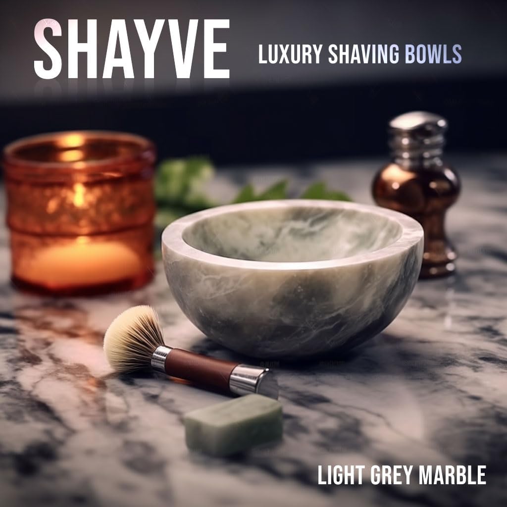 ShayVe Shaving Bowl for Shaving Soap & Cream — Marble Shave Bowl For Shaving Soap & Cream — Exquisite Heat Insulated Wet Shaving Kit Addition (Light Grey Marble)