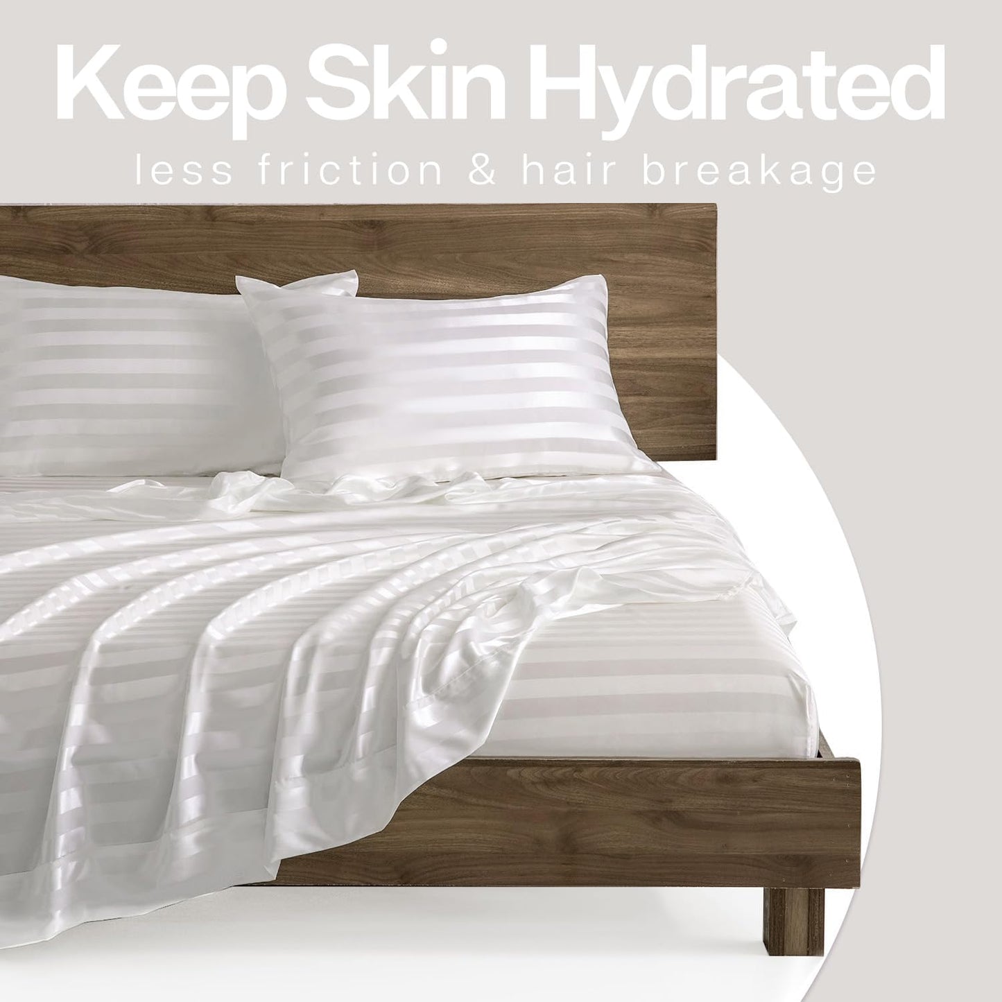 MR&HM Satin Pillowcase for Hair and Skin, Silk Satin Pillowcase 2 Pack, Queen Size Pillow Cases Set of 2, Silky Pillow Cover with Envelope Closure (20x30, Ivory Striped)