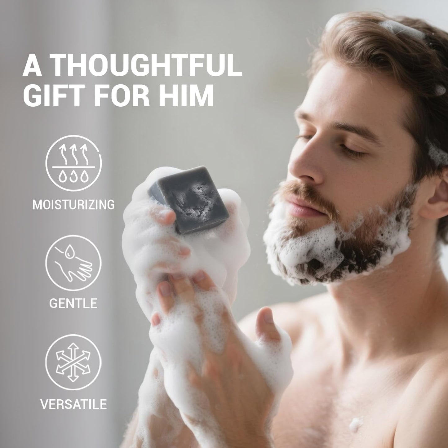 Rinse & Robust Mens Charcoal Soap Bar Set, 4Pcs Natural Handmade Bar Soap with Sea Salt, Peppermint, Shea Butter & Activated Carbon, Ocean Scent Deep Cleansing Soap | 5.3 oz of 4 Bars