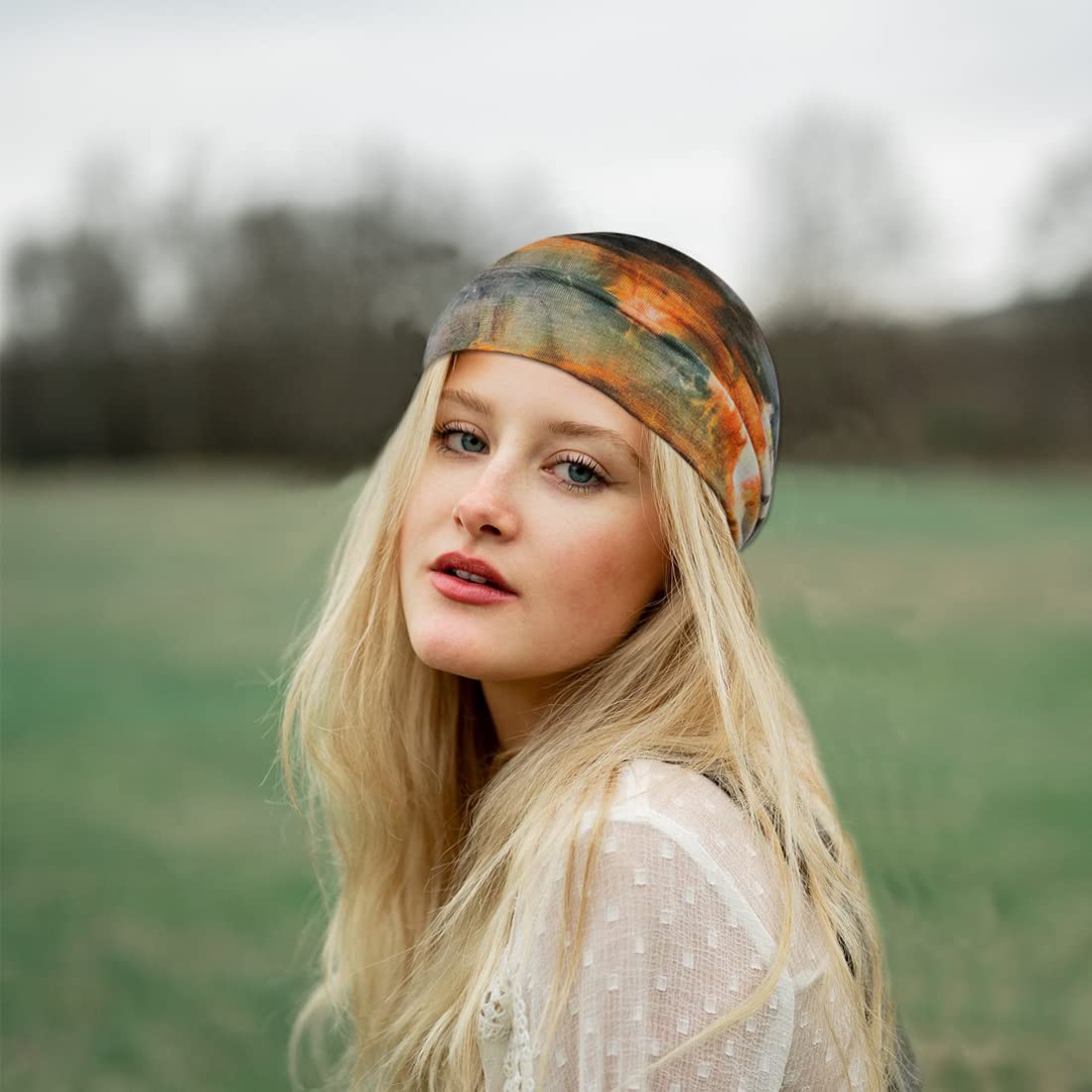 Wide Boho Headbands for Women Fashion Knotted Headband Yoga Workout Hair Accessories African Head Wrap Orange Tie Dye 4 Pack