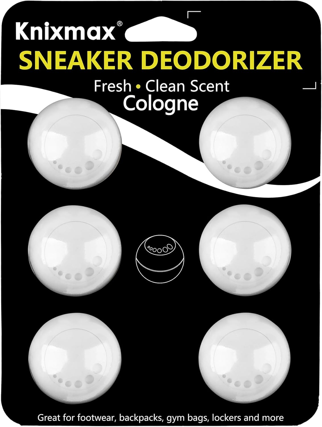 Knixmax Sneaker Deodorizer Shoe Freshener Balls, Boot Odor Eater Deodorizing Ball Sneaker Deodorants, Gym Bags Lockers Car Air Fresheners, 6 Packs Cologne Golf