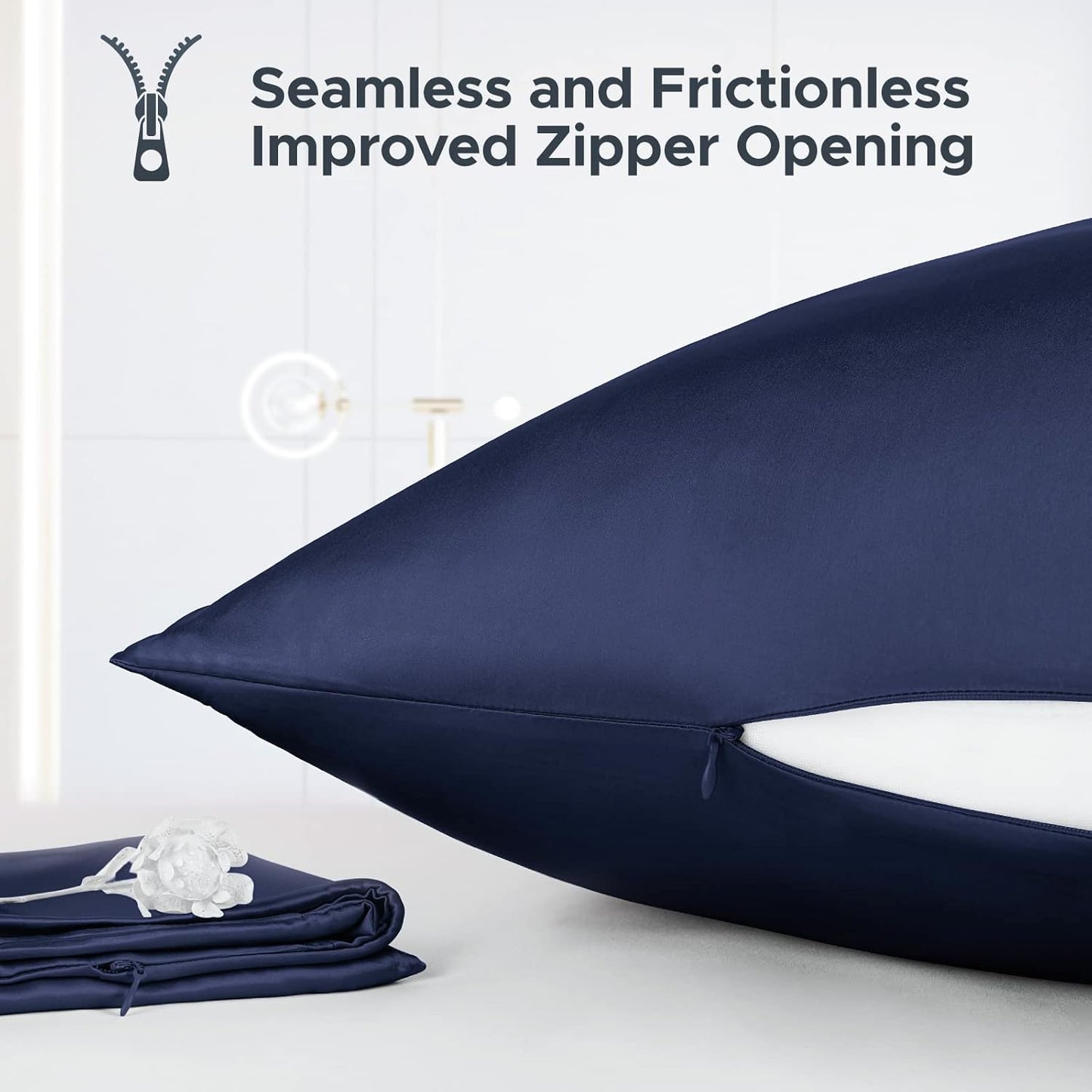 100% Pure Mulberry Silk Pillowcase for Hair and Skin - Allergen Resistant Dual Sides,600 Thread Count Silk Bed Pillow Cases with Hidden Zipper,1pc,King Size,Blue