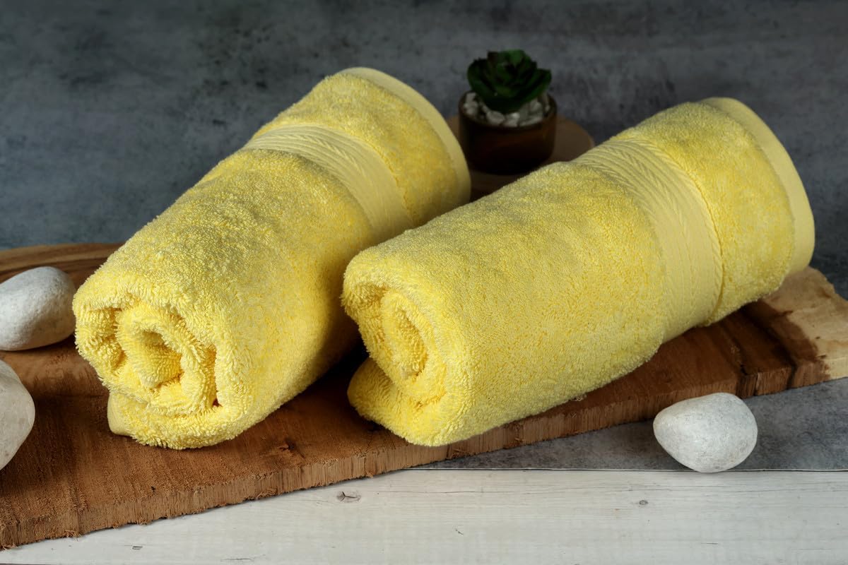 Ample Decor Bathroom Hand Towels 18 X 28 Inch 600 GSM 100% Cotton, Highly Absorbent - 2 Pcs Yellow