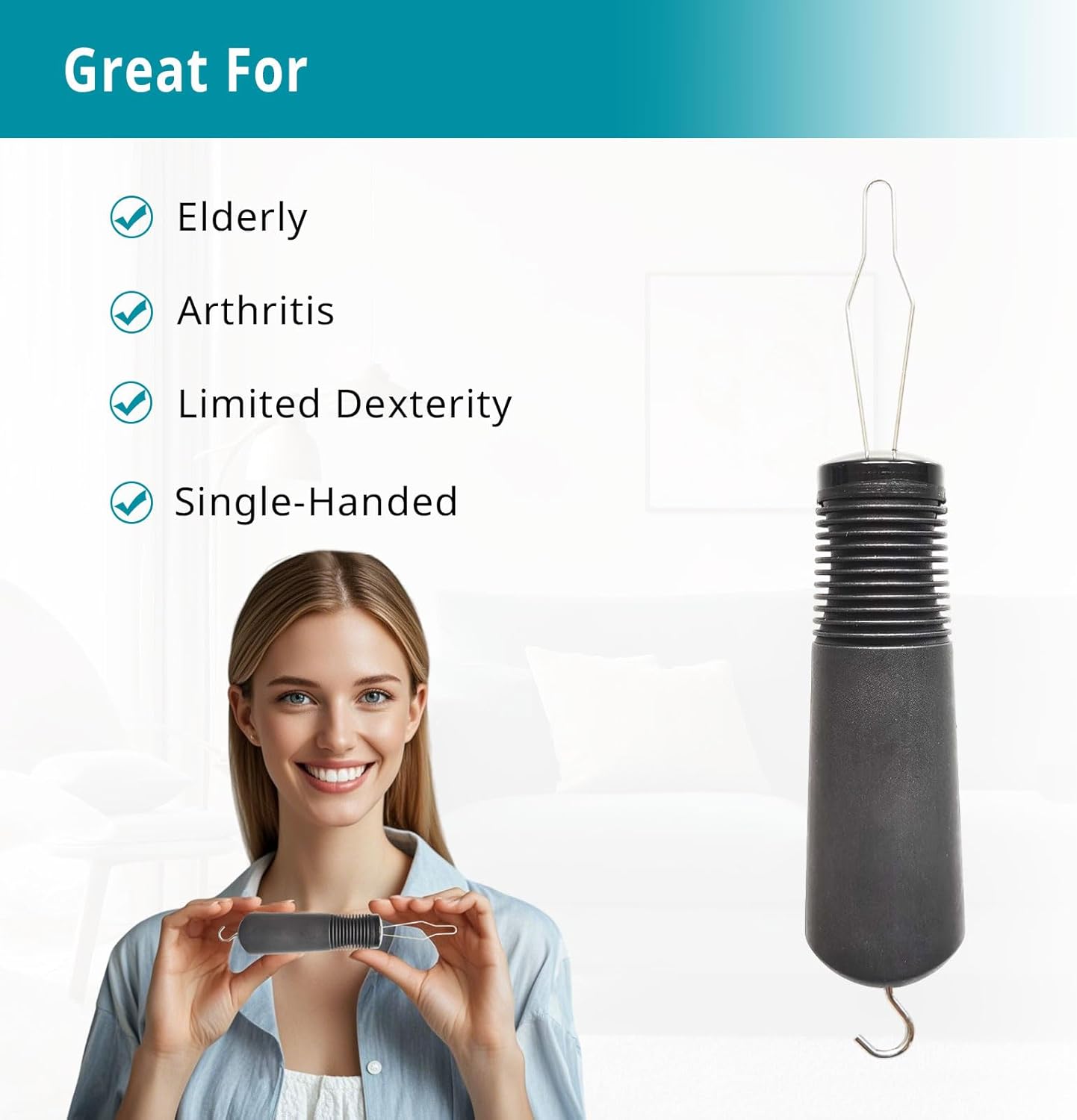 2 Pack Button Hook and Zipper Pull - Button Hook Tool - Button Helper Tool - 2 in 1 Dressing Aid Assist for Senior Elderly Arthritis Disabled