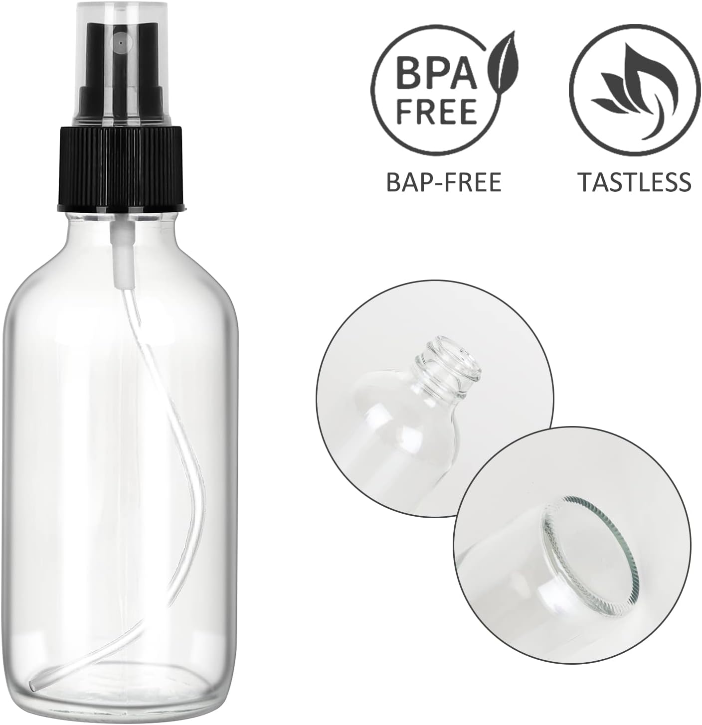 CycleMore 25 Pack 4oz Clear Glass Spray Bottles with Fine Mist Sprayers, Glass Travel Bottles for Cosmetic Essential Oils Cleaning Solutions Perfumes & More Liquids (1 Brush, 2 Funnels and 36 Labels)