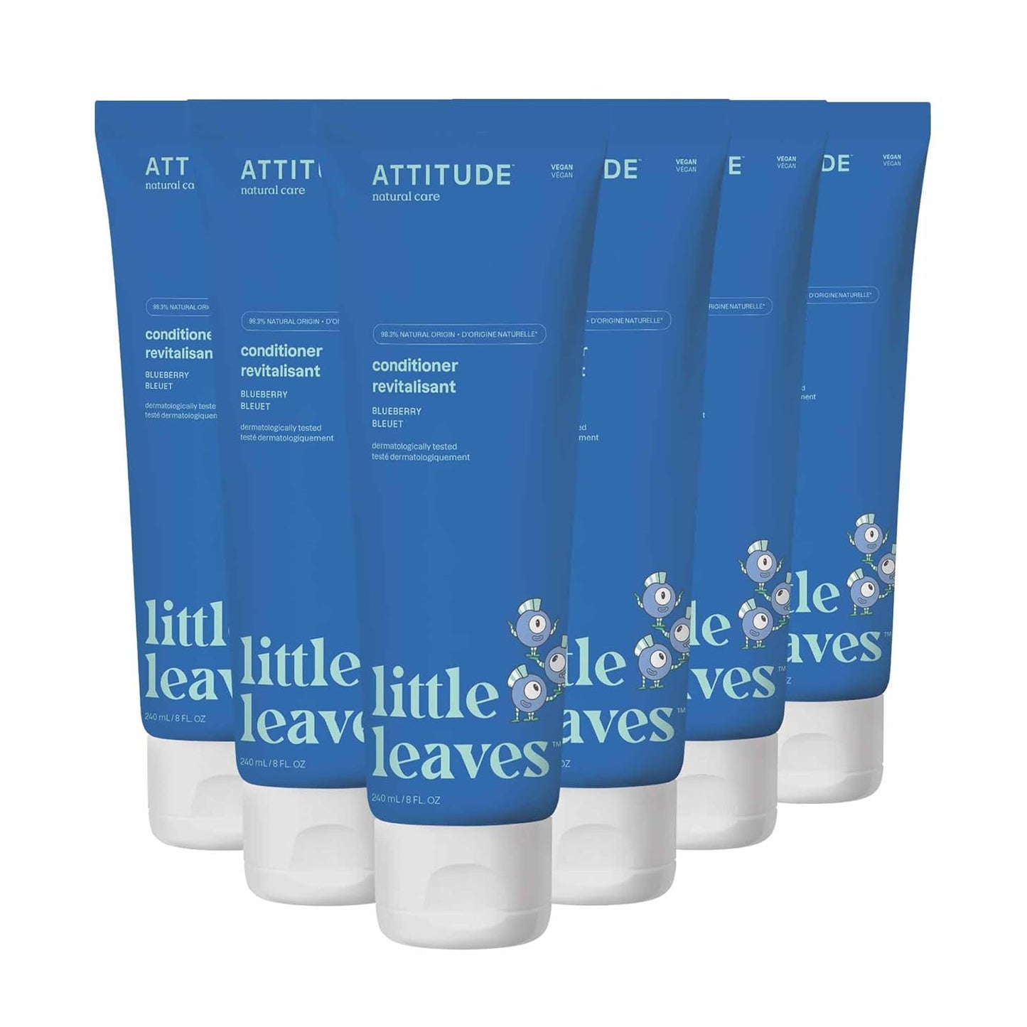 ATTITUDE Hair Conditioner for Kids, Dermatologically Tested Products, Plant- and Mineral-Based Detangler, Vegan, Blueberry, 8 Fl Oz (Pack of 6)