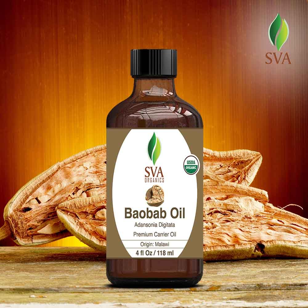 SVA Baobab Seed Oil Organic - 4 Fl Oz – 100% Natural Cold Pressed Organic Baobab Oil - for Face, Skin Care, Hair Care, Scalp Massage & Body Massage – Carrier Oil with Dropper