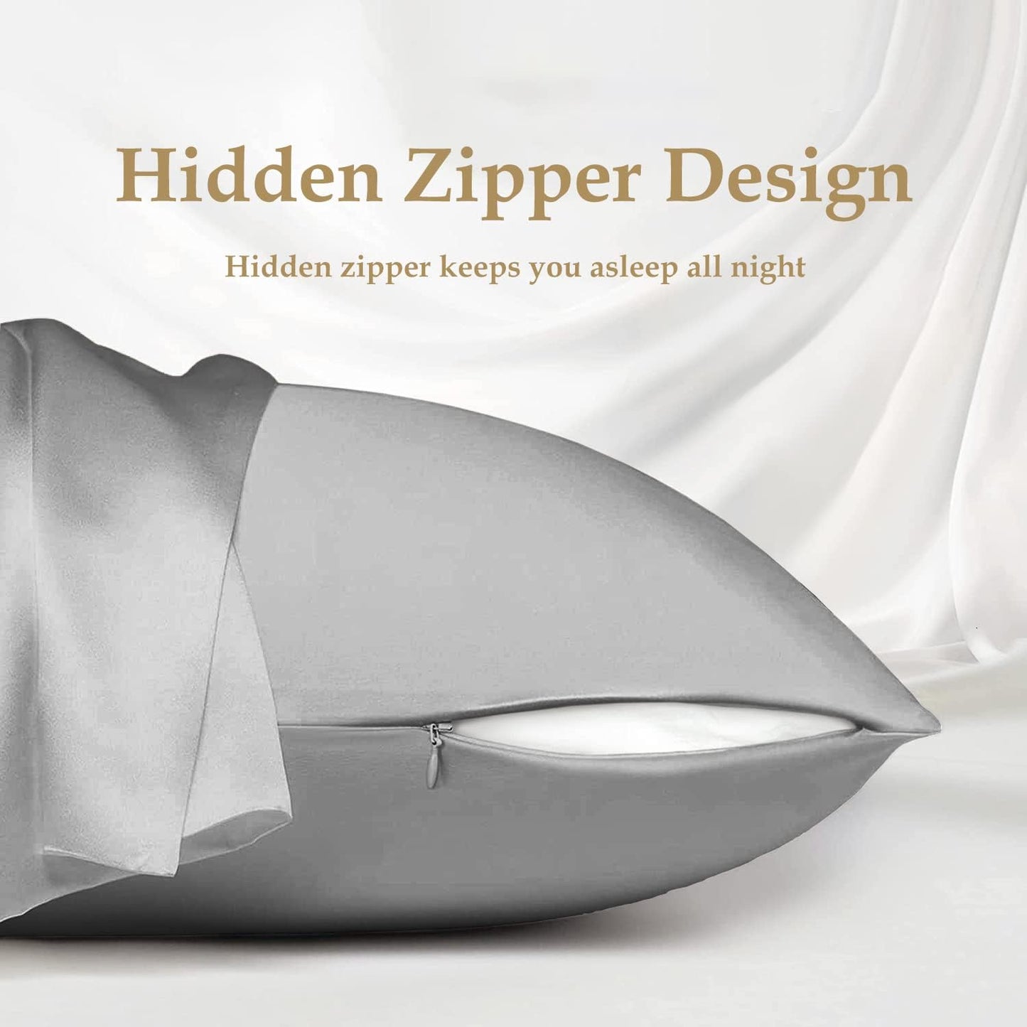 INSSL Silk Pillowcase for Women, Mulberry Silk Pillowcase for Hair and Skin and Stay Comfortable and Breathable During Sleep (King, Grey)