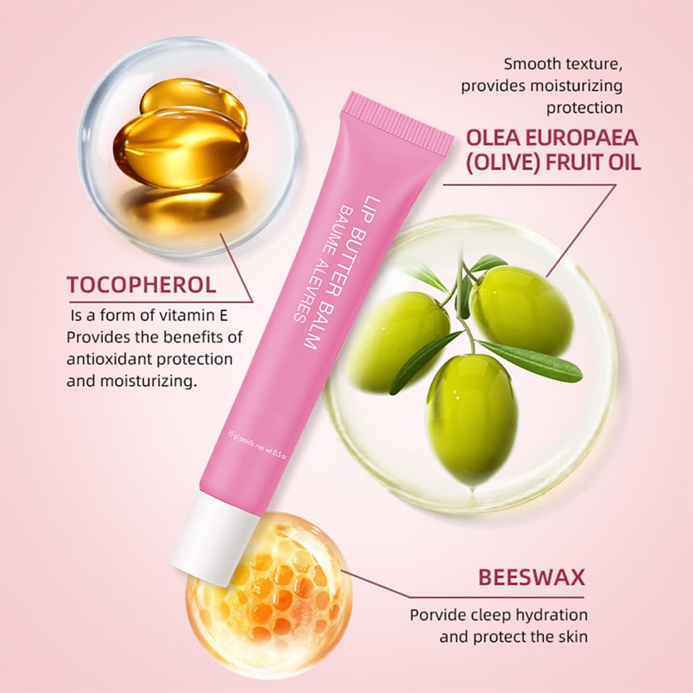 Lip Butter Balm, Cherry Flavor, Ultra-Hydrating with Natural Ingredients, 4-Pack (Set04（01#+04#+05#+07#）, 4Pcs (Pack of 1))