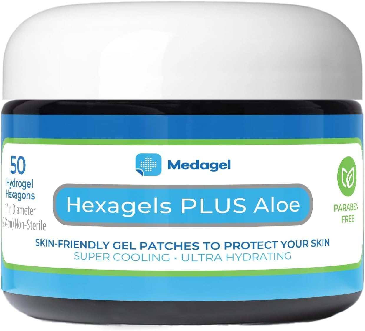 Hexagels Plus Aloe Vera - Advanced Healing Hydrogel Pads for Blister Prevention & Soothing Burn Care - Foot, Heel, Toe, & Ankle Protection, Pack of 50, 1-Inch Patches, by Medagel, Paraben Free Formula